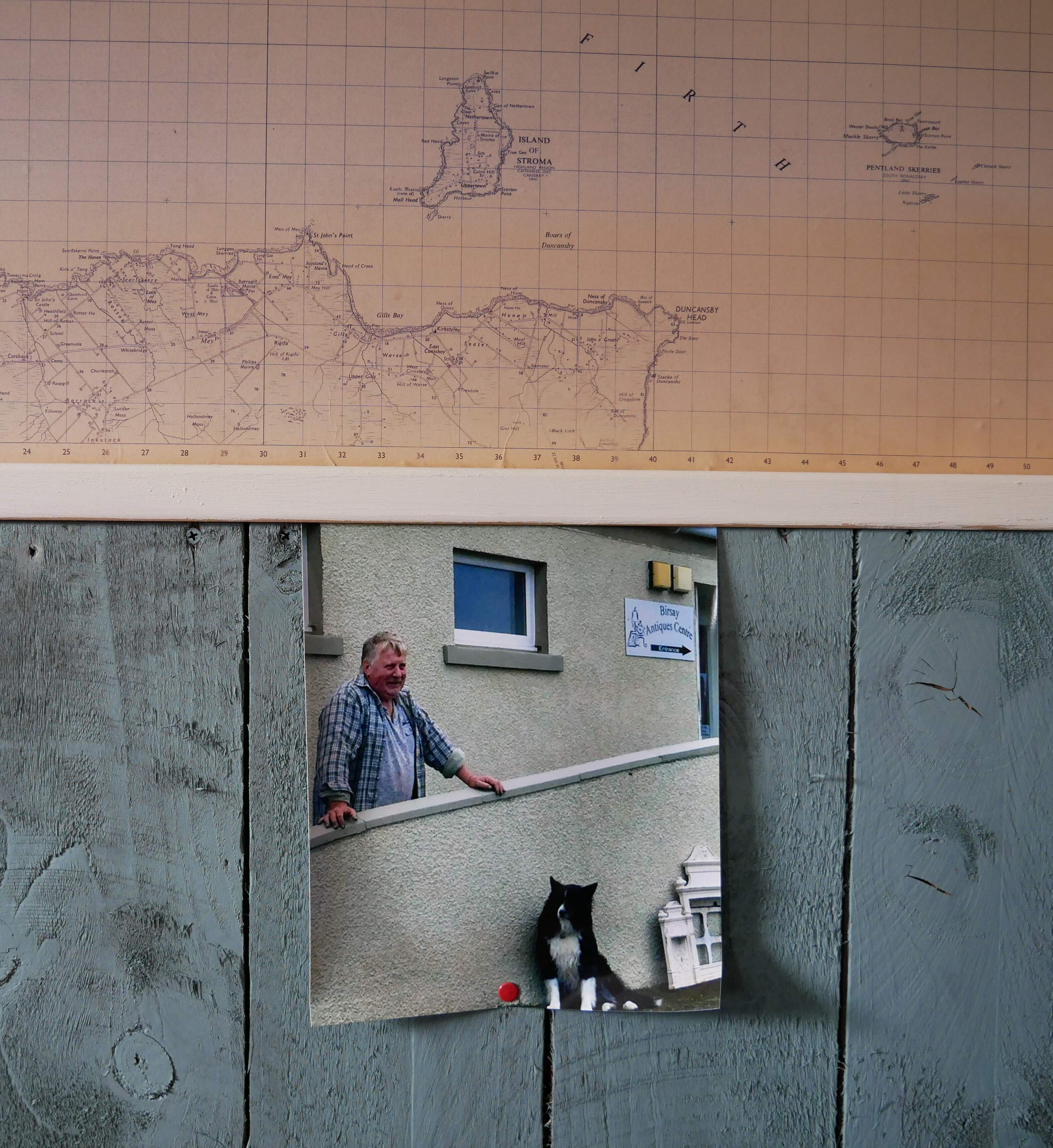 Photo of Alec and Mash in the tea-room-to-be Alec Harding's wonderful antique shop, Birsay, Orkney Islands, Scotland. More about Orkney folk on www.Orkneyology.com