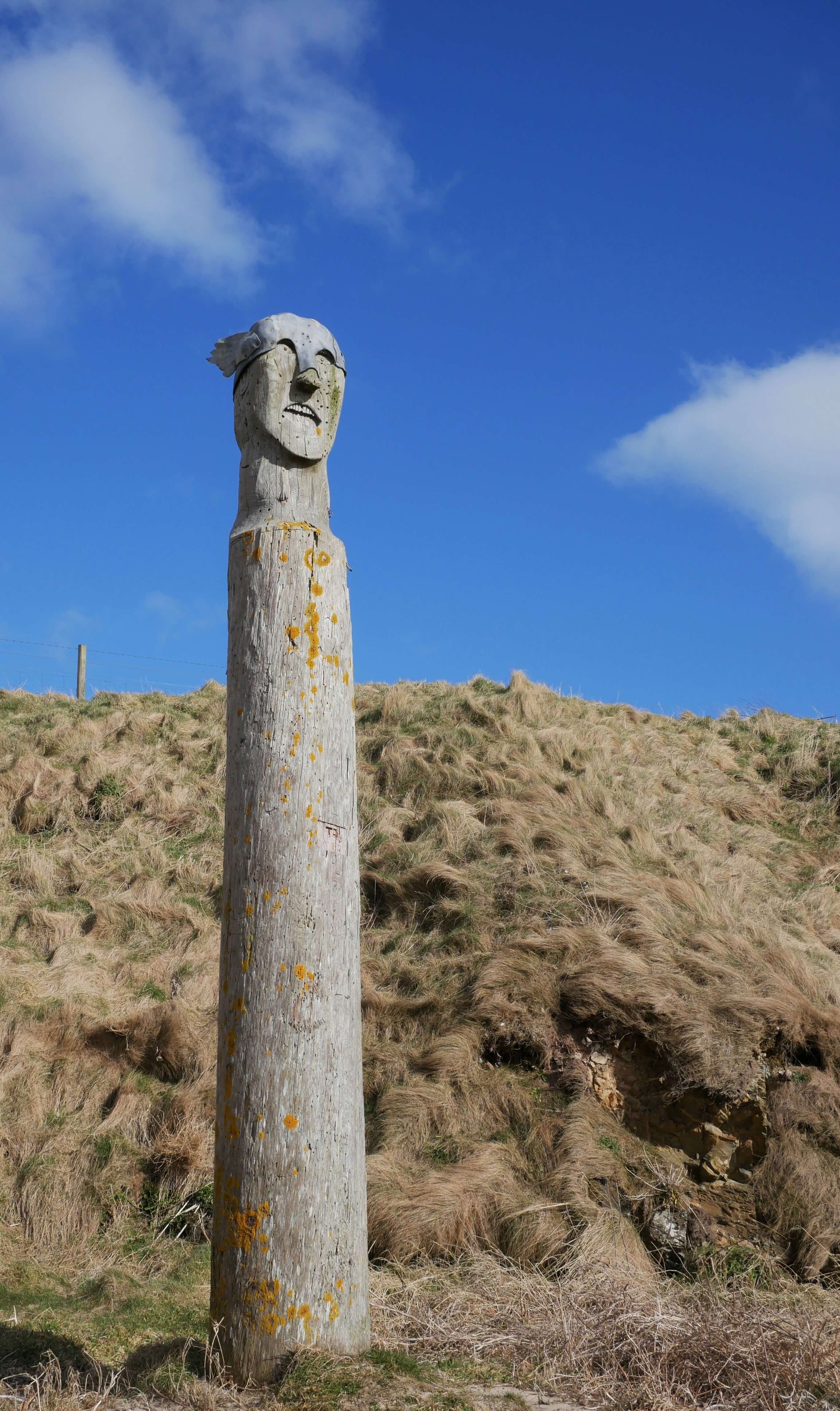 Viking totem beach art by Orcadian Willie Budge, Orkney Islands, Scotland, UK