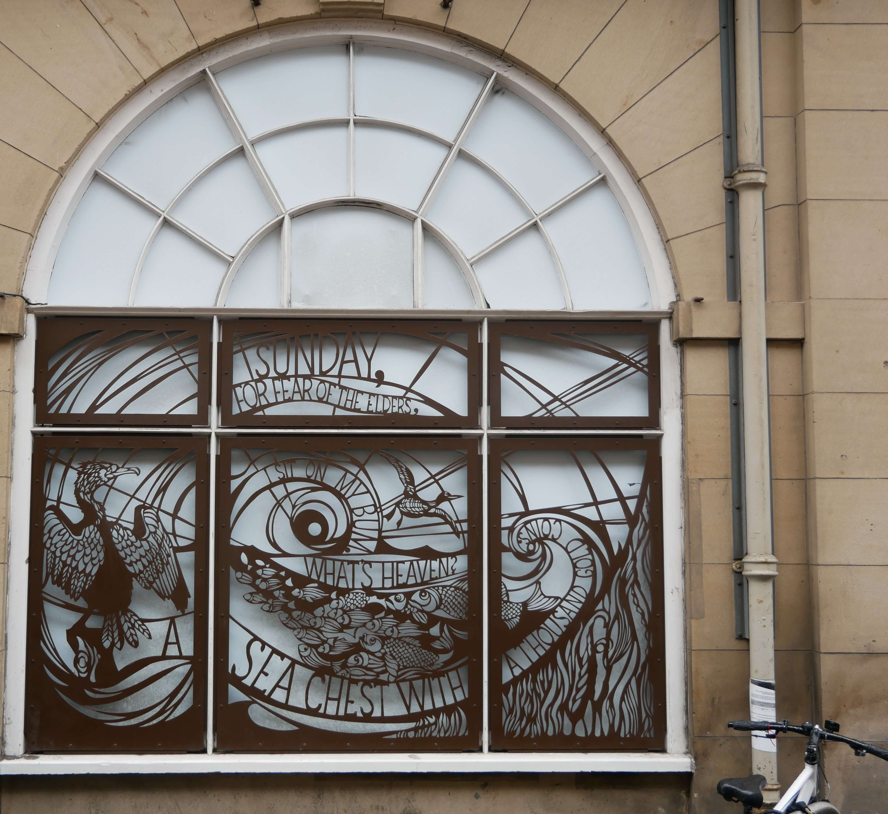 Orkney poet GMB's beloved poem, "Beachcomber" enshrined in window art in Edinburgh