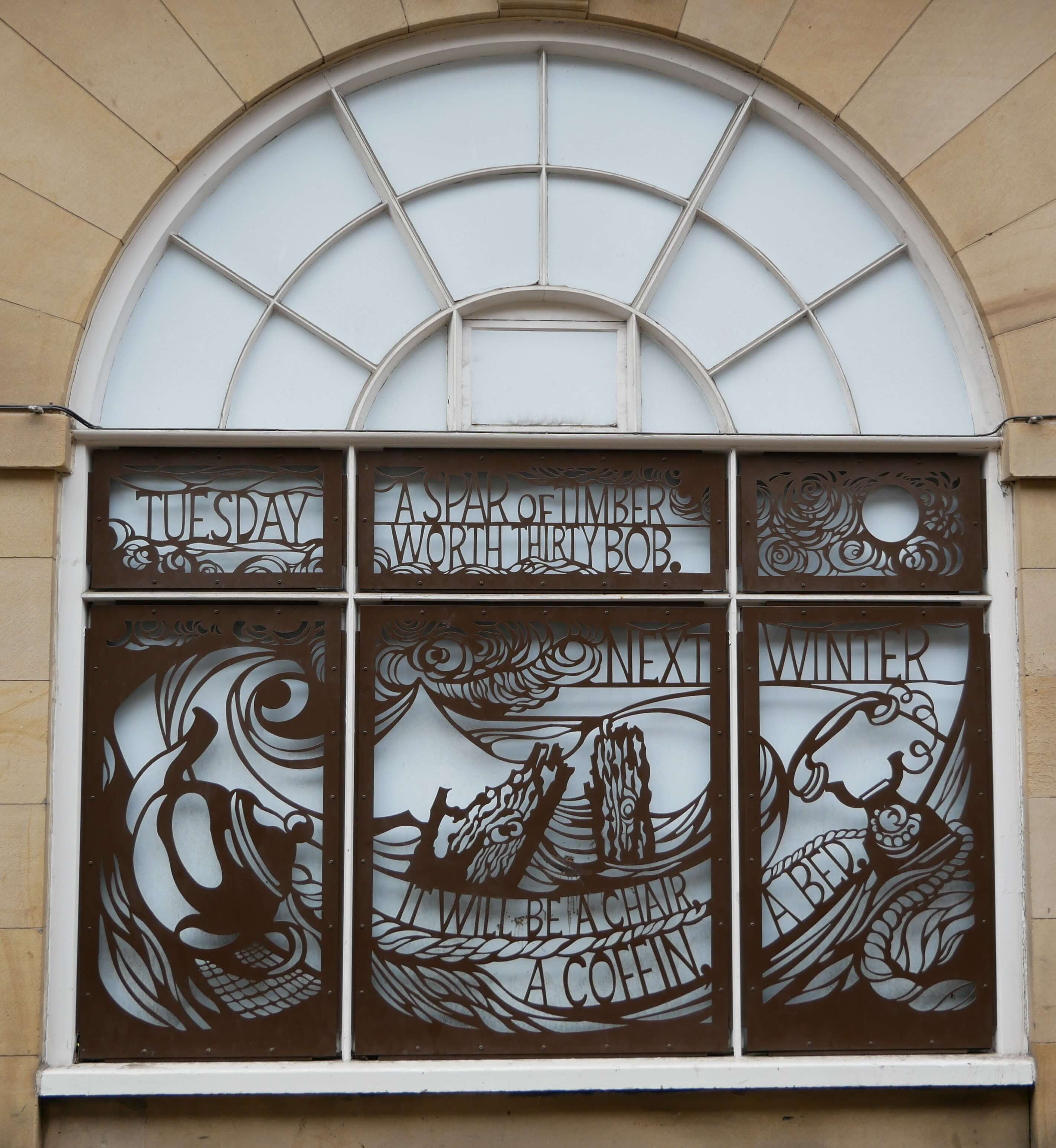 Orkney poet GMB's beloved poem, "Beachcomber" enshrined in window art in Edinburgh