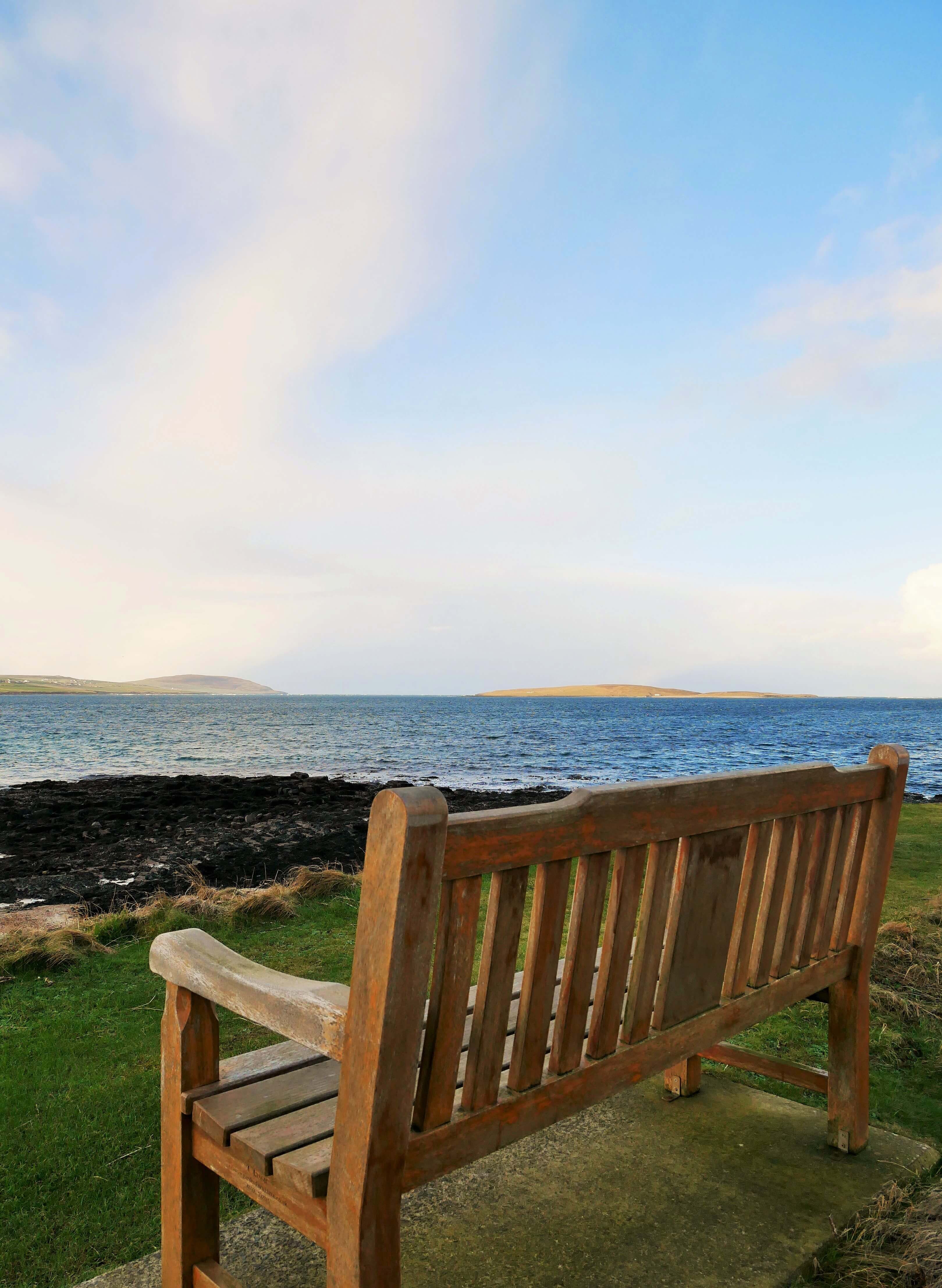 The bright, enchanted isle of Eynhallow, as seen from the Broch of Gurness At the Broch of Gurness, Orkney Islands, Scotland. Looking toward the enchanted isle of Eynhallow. Orkneyology.com