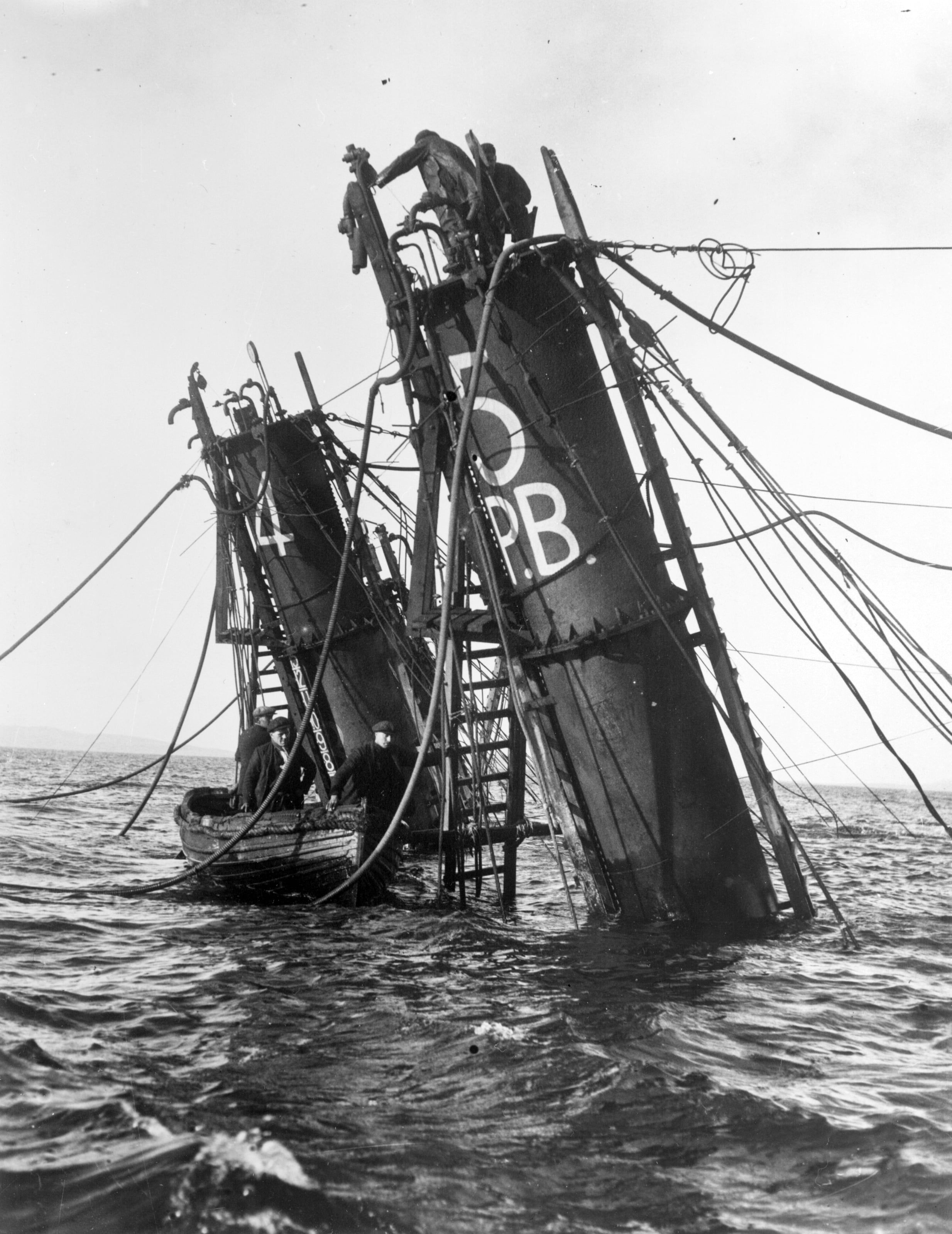 Air locks in place for refloating the scuttled German High Seas Fleet, Scapa Flow, Orkney Islands, Scotland WWI