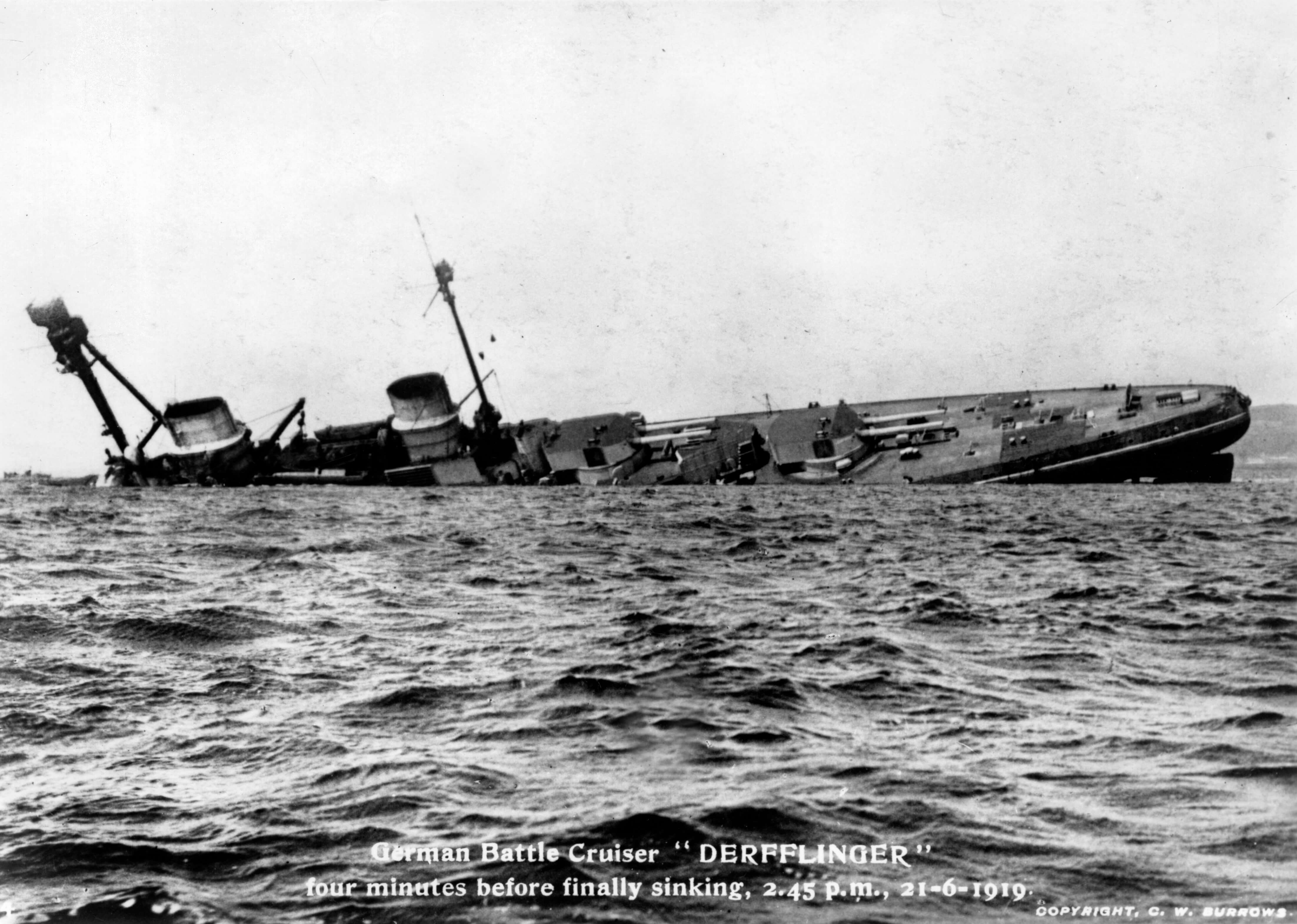 German Battle Cruiser Derfflinger sinking in Orkney's Scapa Flow, WWI