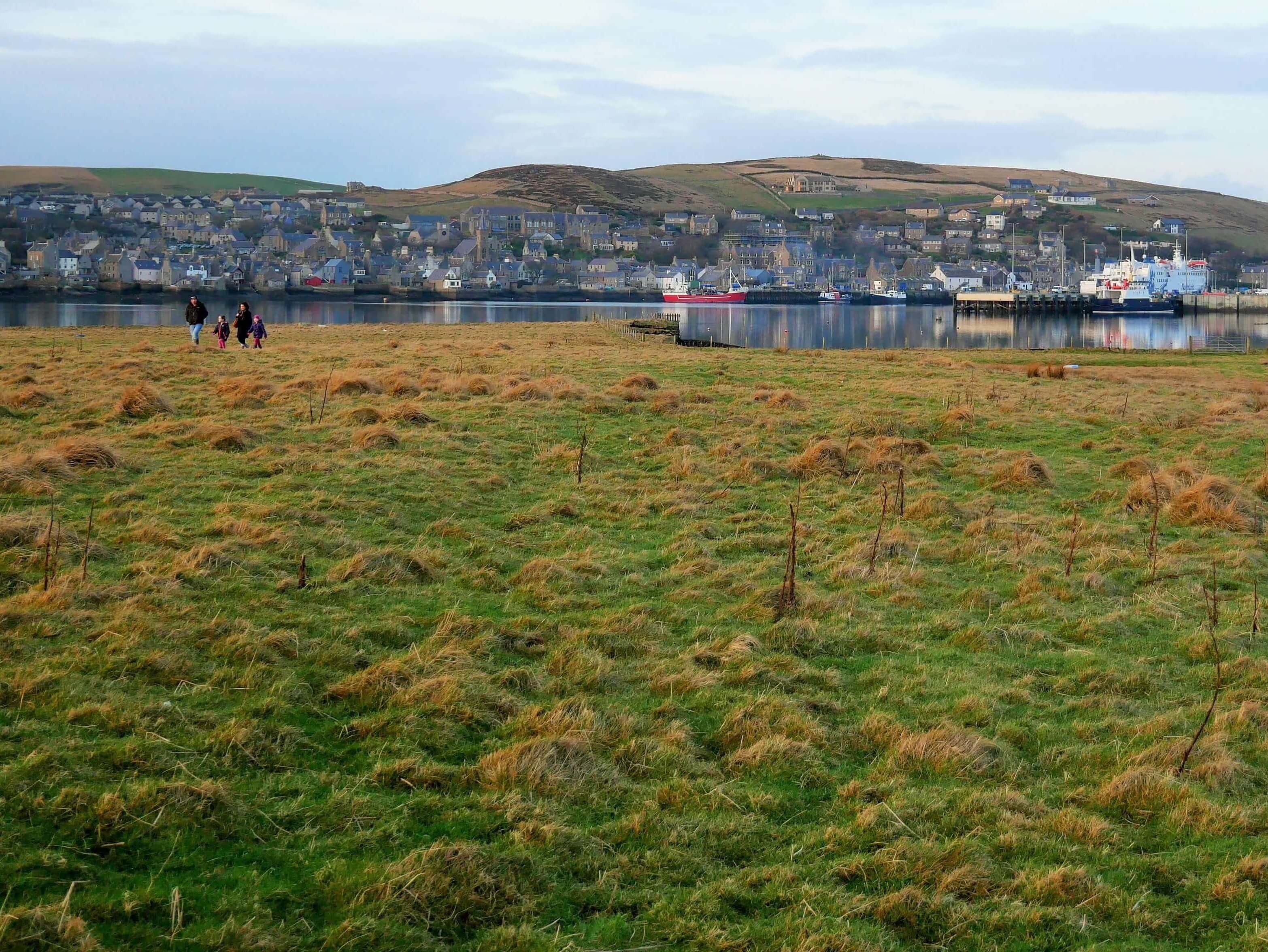View of Stromness, Orkney, Scotland, from a tidal island.
