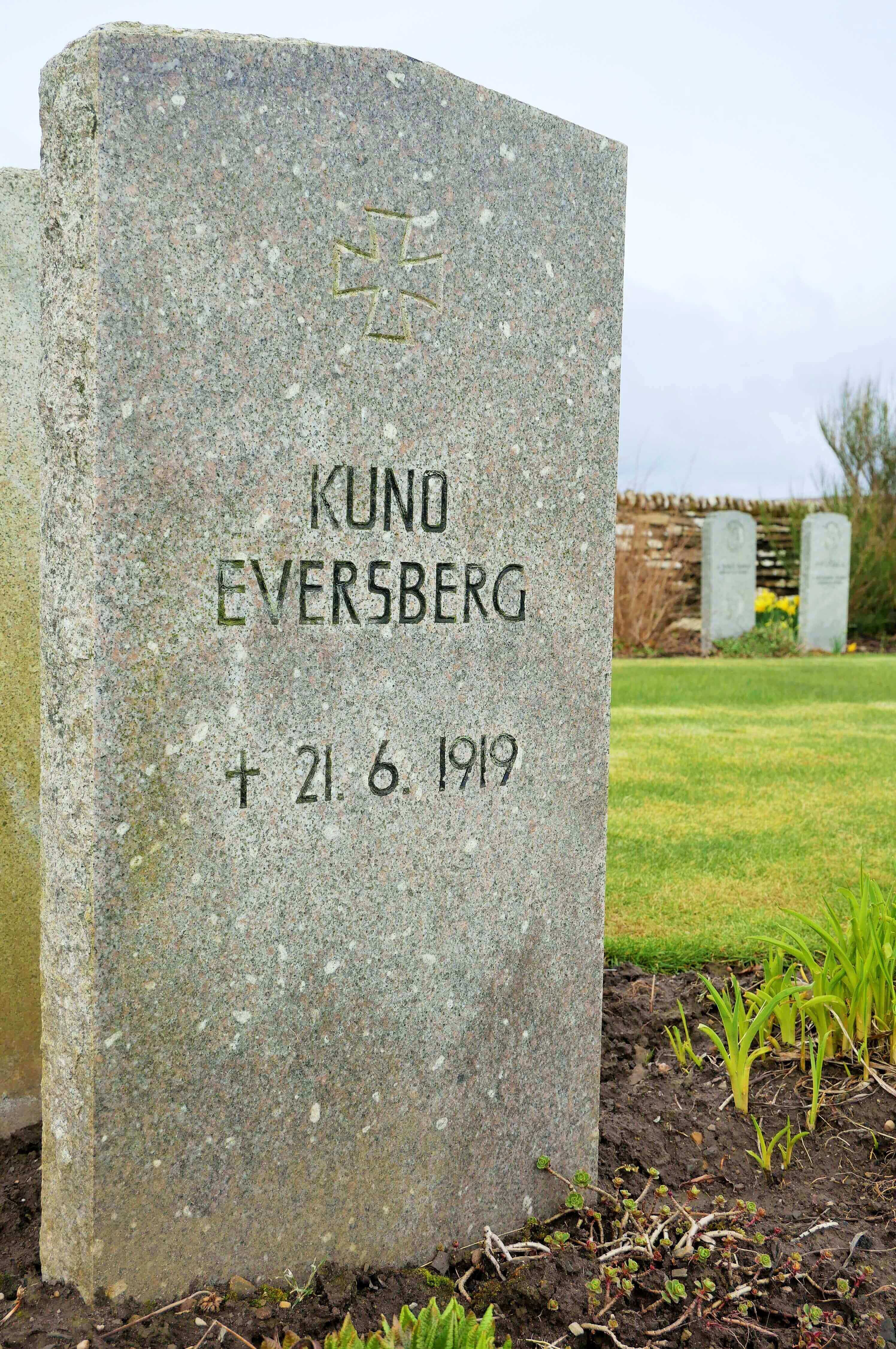 War grave of German sailor Kuno Eversberg - possibly the last man killed in WWI, Lyness Royal Naval Cemetery, Hoy, Orkney Islands, Scotland