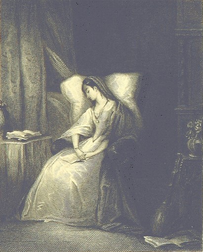 Old illustration of a woman sleeping in a chair