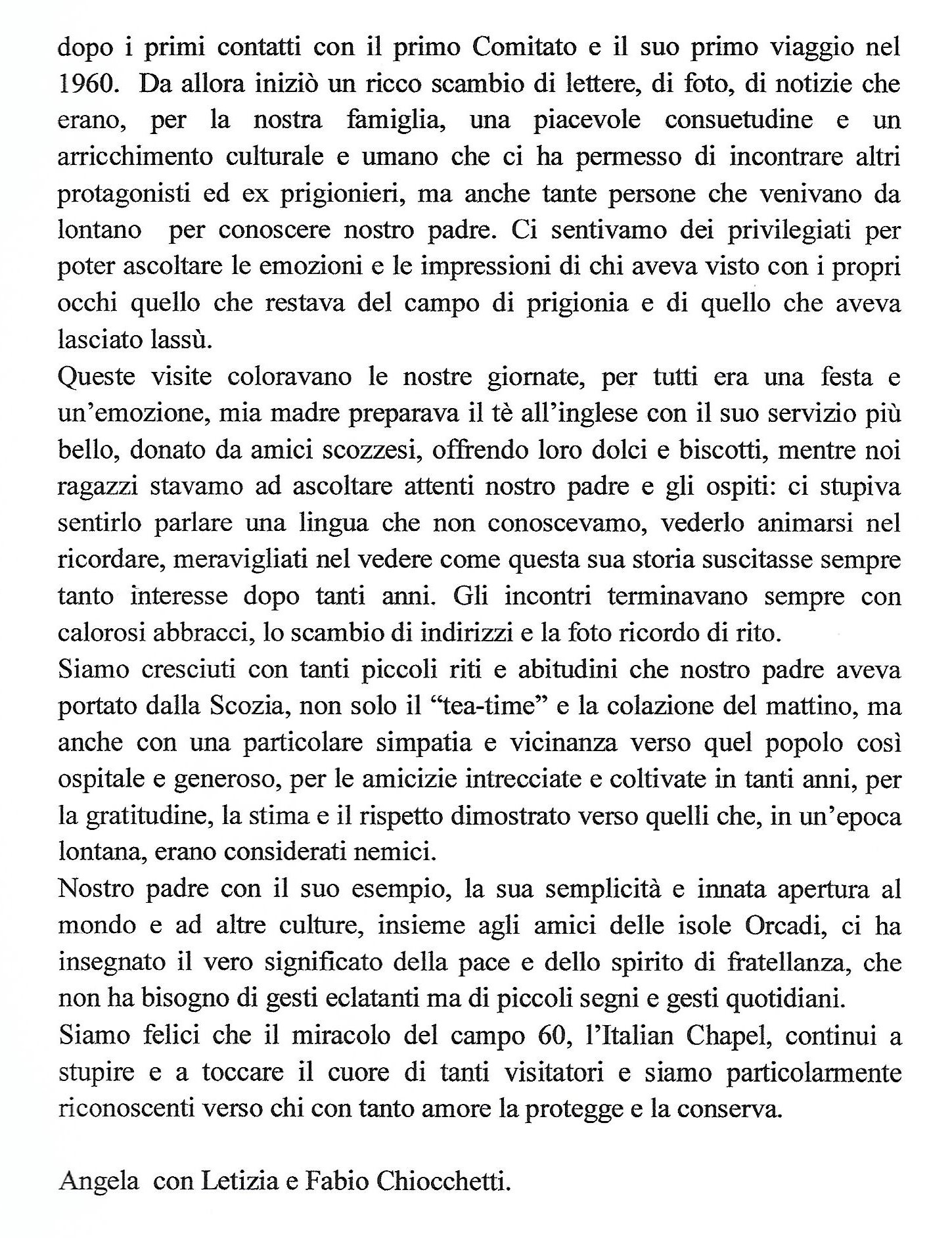 Original text in Italian Domenico Chiochetti's children write about their father, the man who designed Orkney's Italian Chapel.