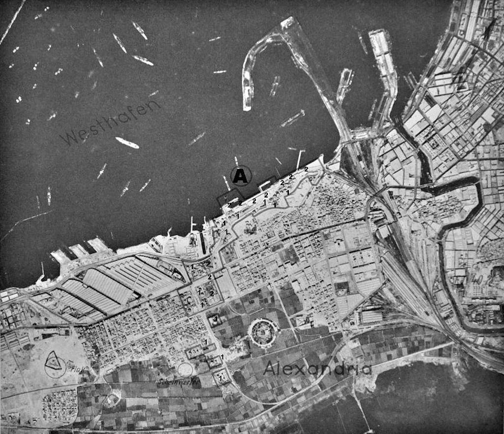A 1938 German aerial photograph of Alexandria harbor. A 1938 German aerial photograph of Alexandria harbor.