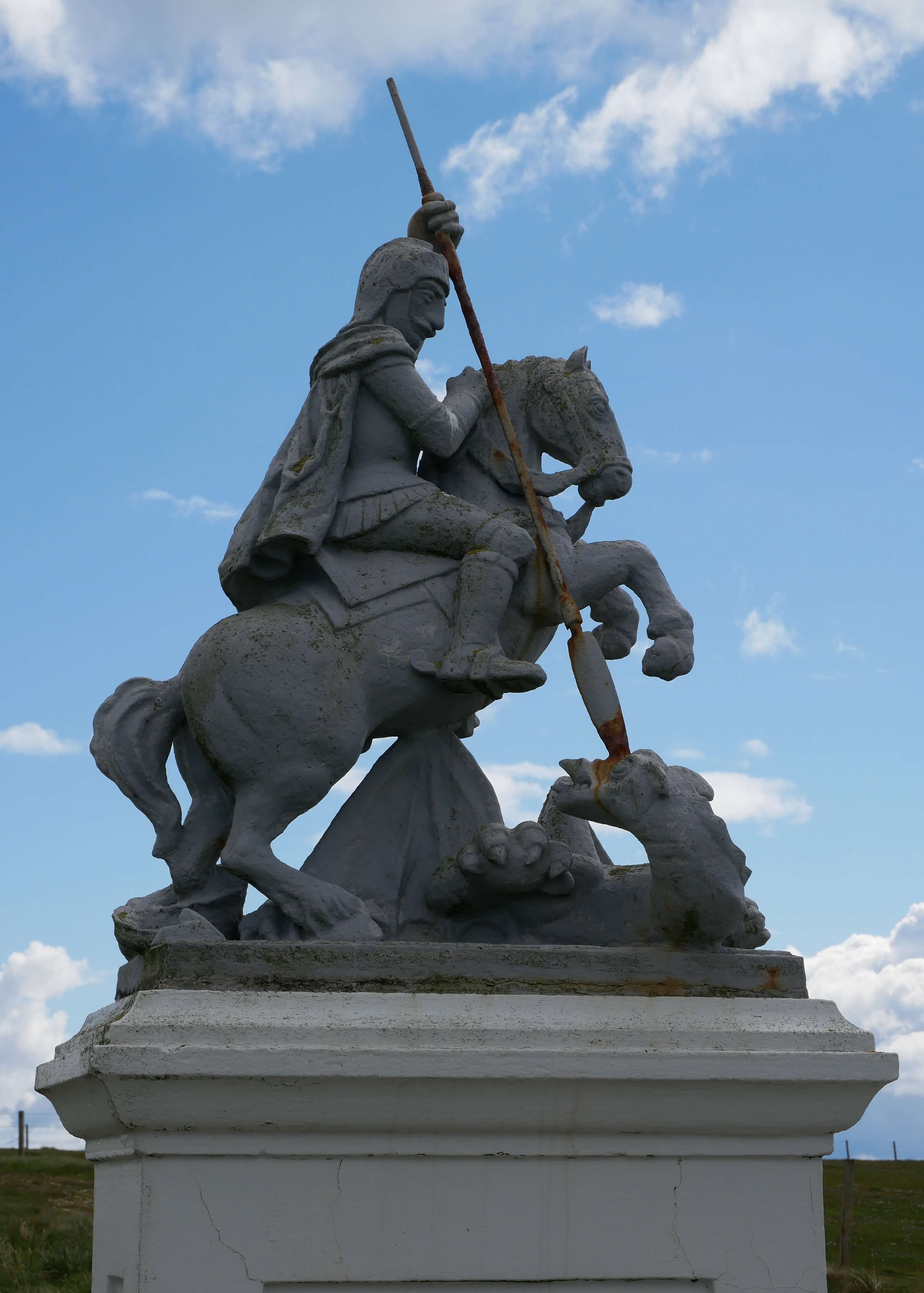 St George and the dragon The statue of St George, patron saint of soldiers on Lamb's Holm near the chapel built by WWII Italian POWs, Orkney Islands, Scotland. www.orkneyology.com