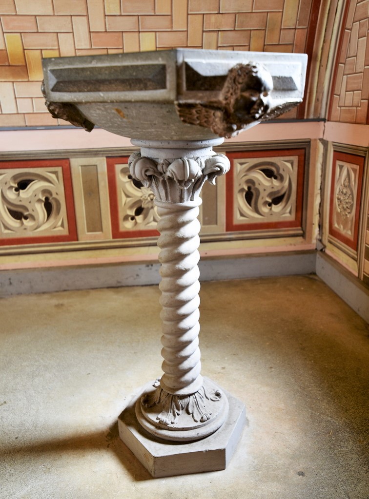 The holy water font The chapel at Lamb Holm, Orkney Islands, Scotland. Built by Italian POWs in WWII. www.Orkneyology.com