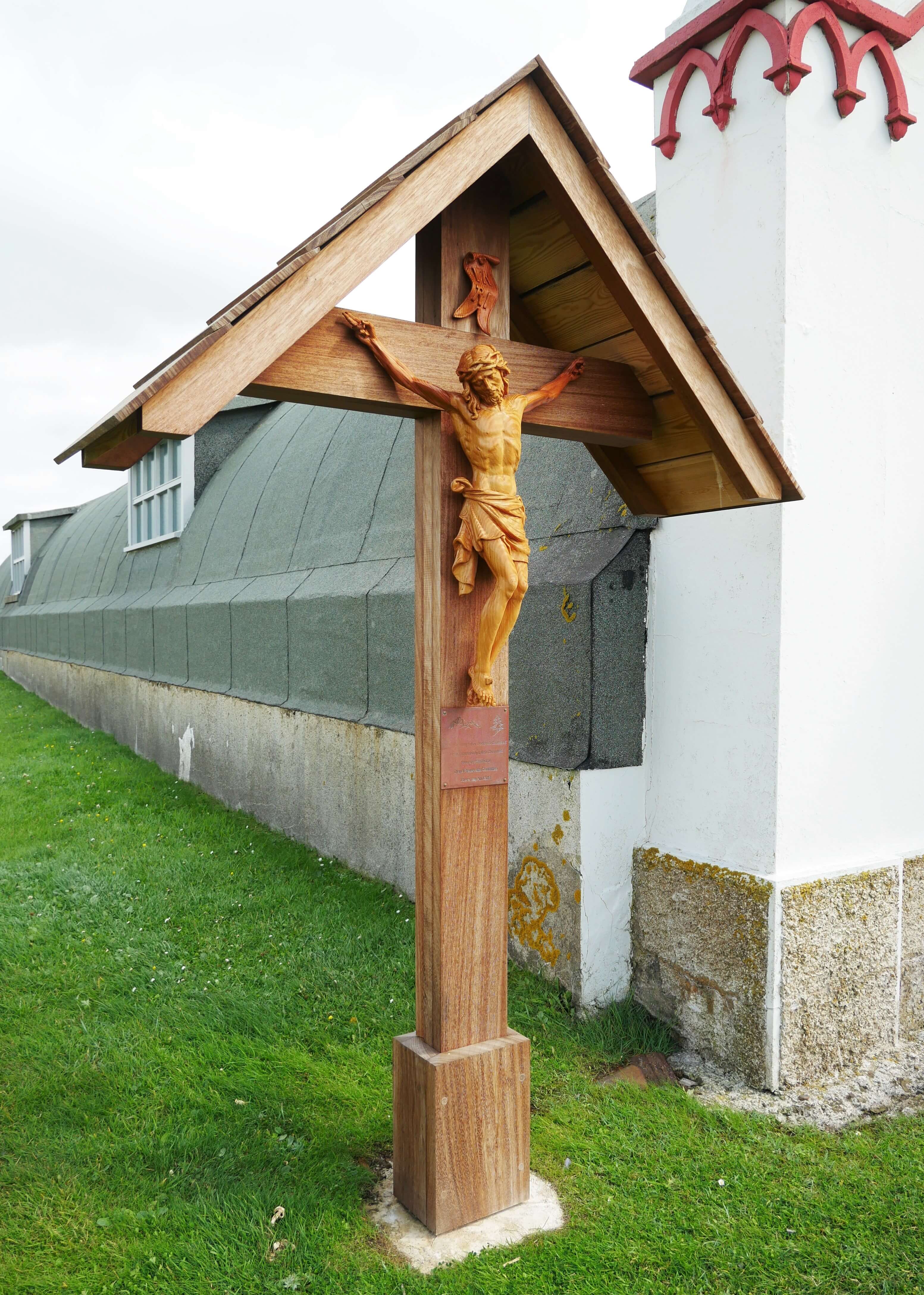 The newer Christ figure now seen at the chapel The chapel at Lamb Holm, Orkney Islands, Scotland. Built by Italian POWs in WWII. www,Orkneyology.com