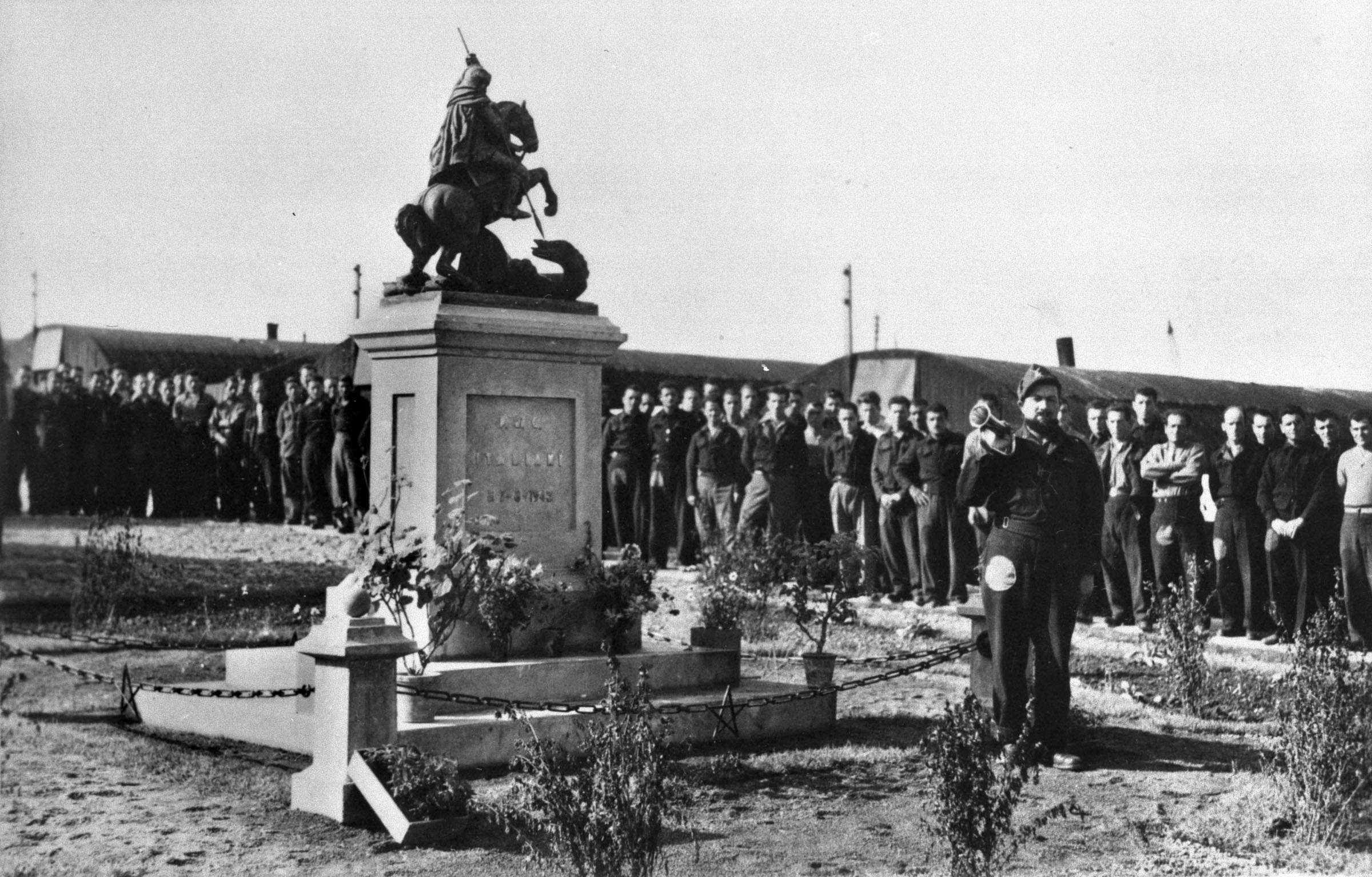 St George and the dragon - note the target discs on the prisoners' clothing. Camp life on Lamb's Holm for Italian POW in the Orkney Islands, Scotland. www.Orkneyology.com