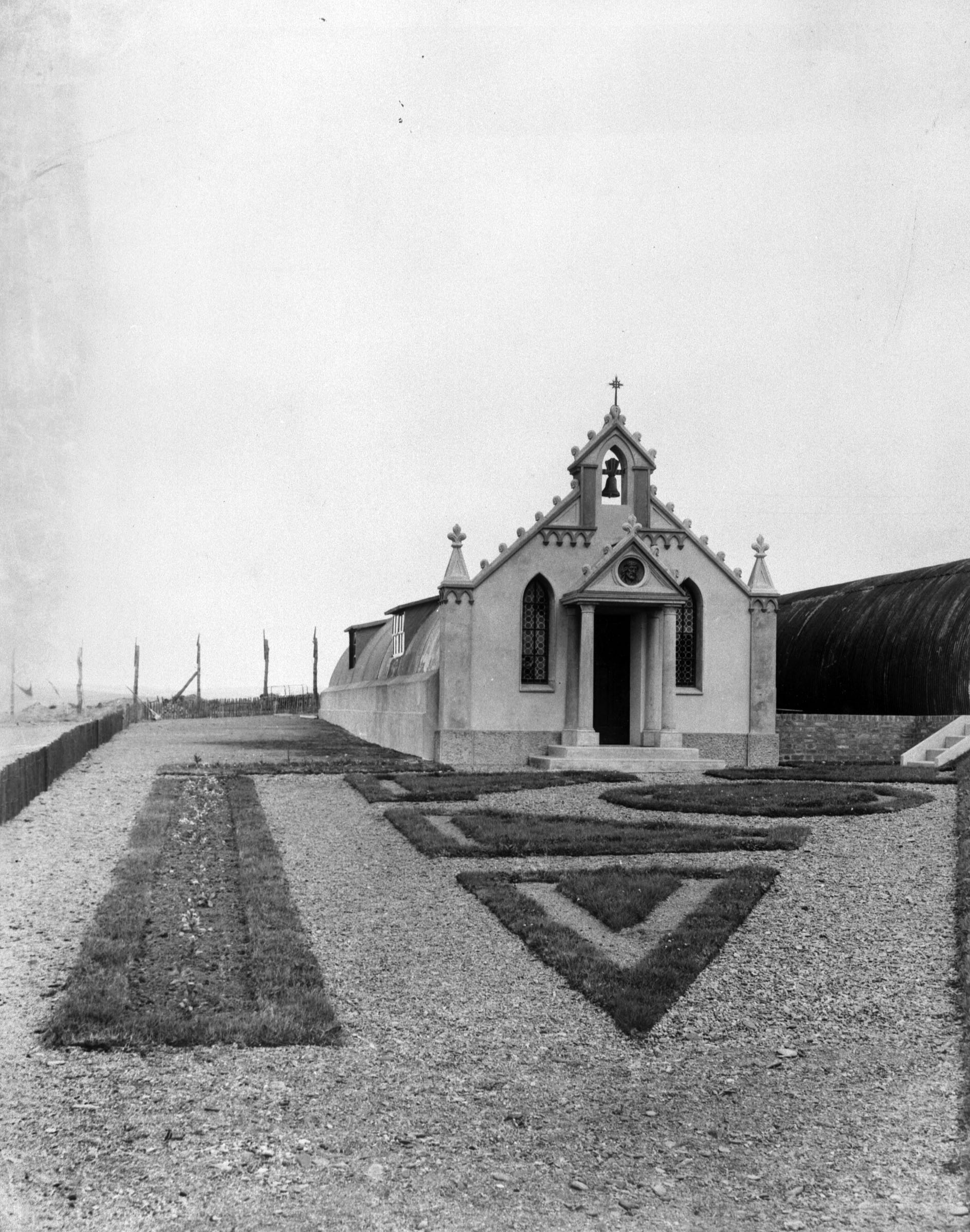 The men laid out flower beds, too. Notice the Nissen hut to the right. The chapel at Lamb Holm, Orkney Islands, Scotland. Built by Italian POWs in WWII. www.Orkneyology.com