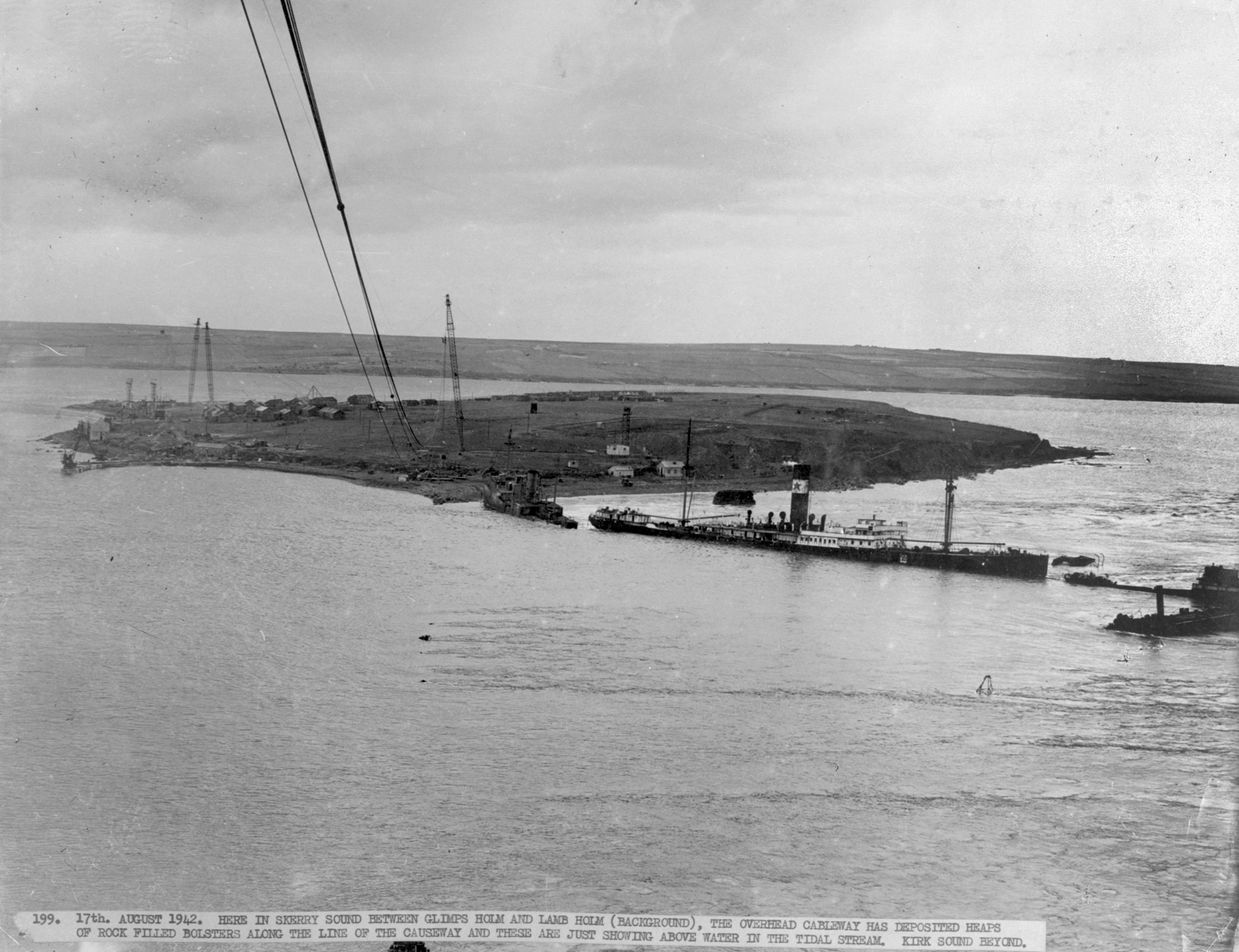 See description below The Churchill Barriers being built by WWII Italian POWS and others in Scotland's Orkney Islands. www.Orkneyology.com