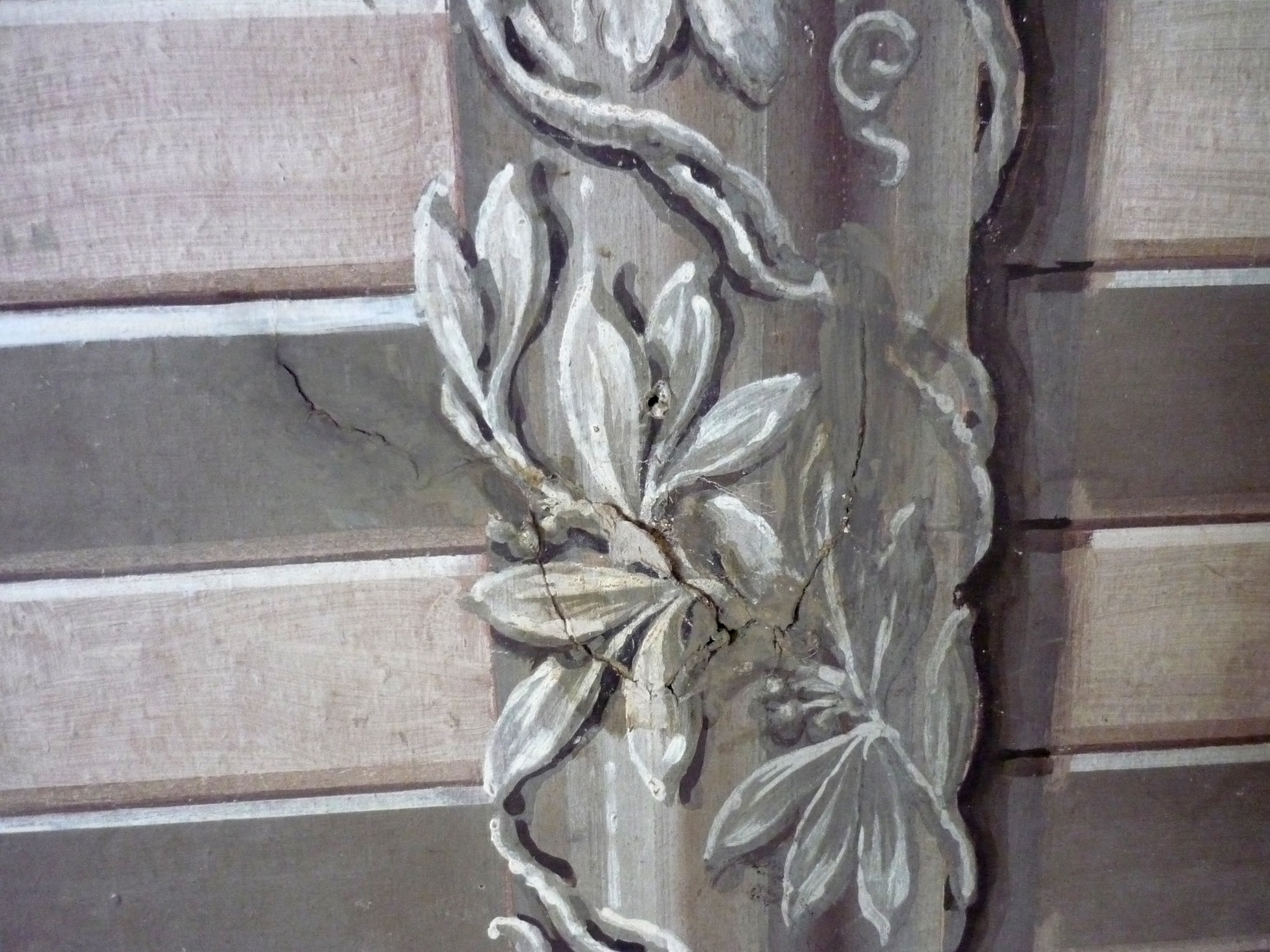 Damage The Italian POW chapel on Lamb Holm in Scotland's Orkney Islands. Photos showing damage and repair work by Antonella Papa, art restorer from Rome, Italy. www.Orkneyology.com