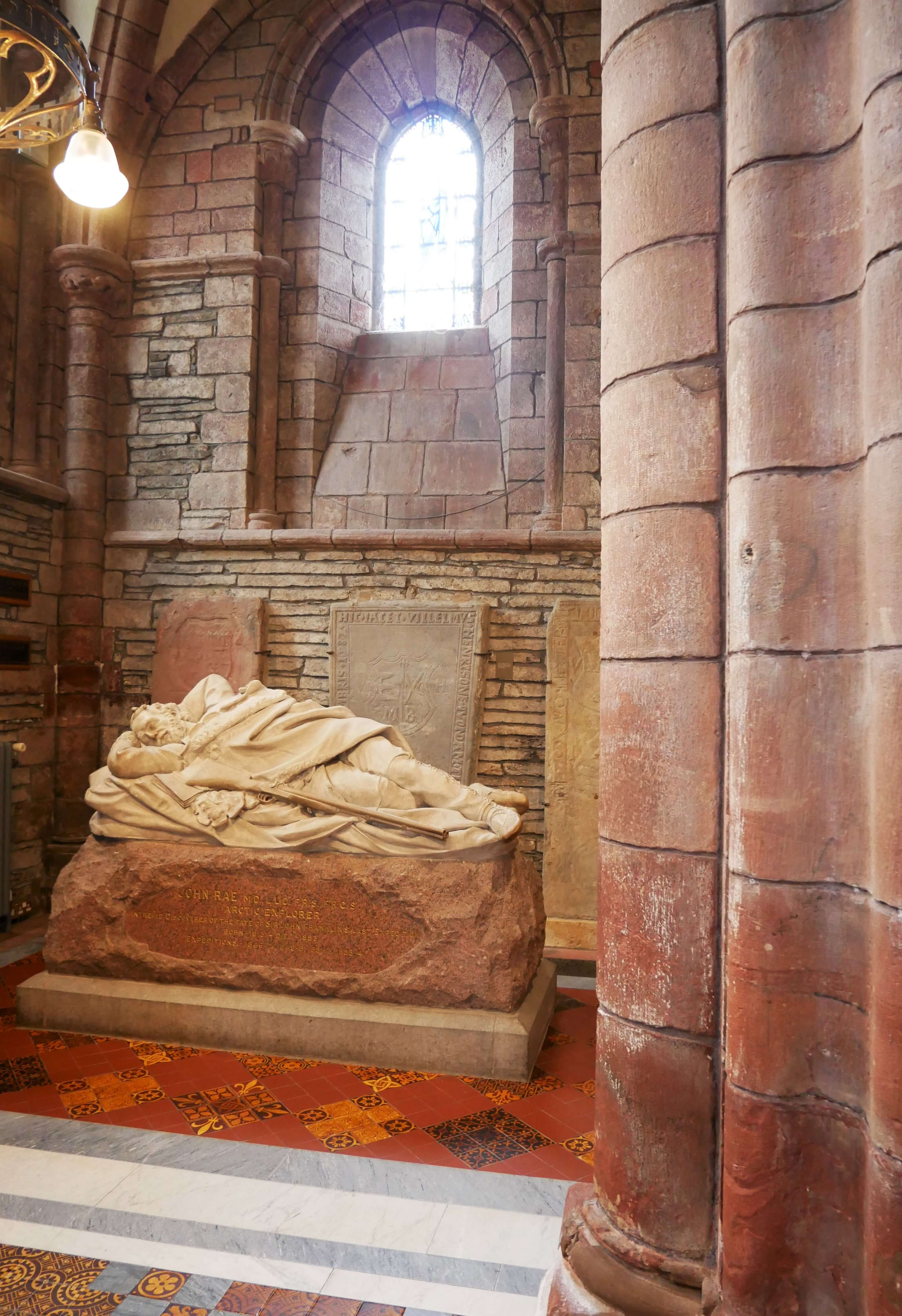 The statue of a sleeping Rae in St Magnus Cathedral, Kirkwall, Orkney Islands, Scotland, UK