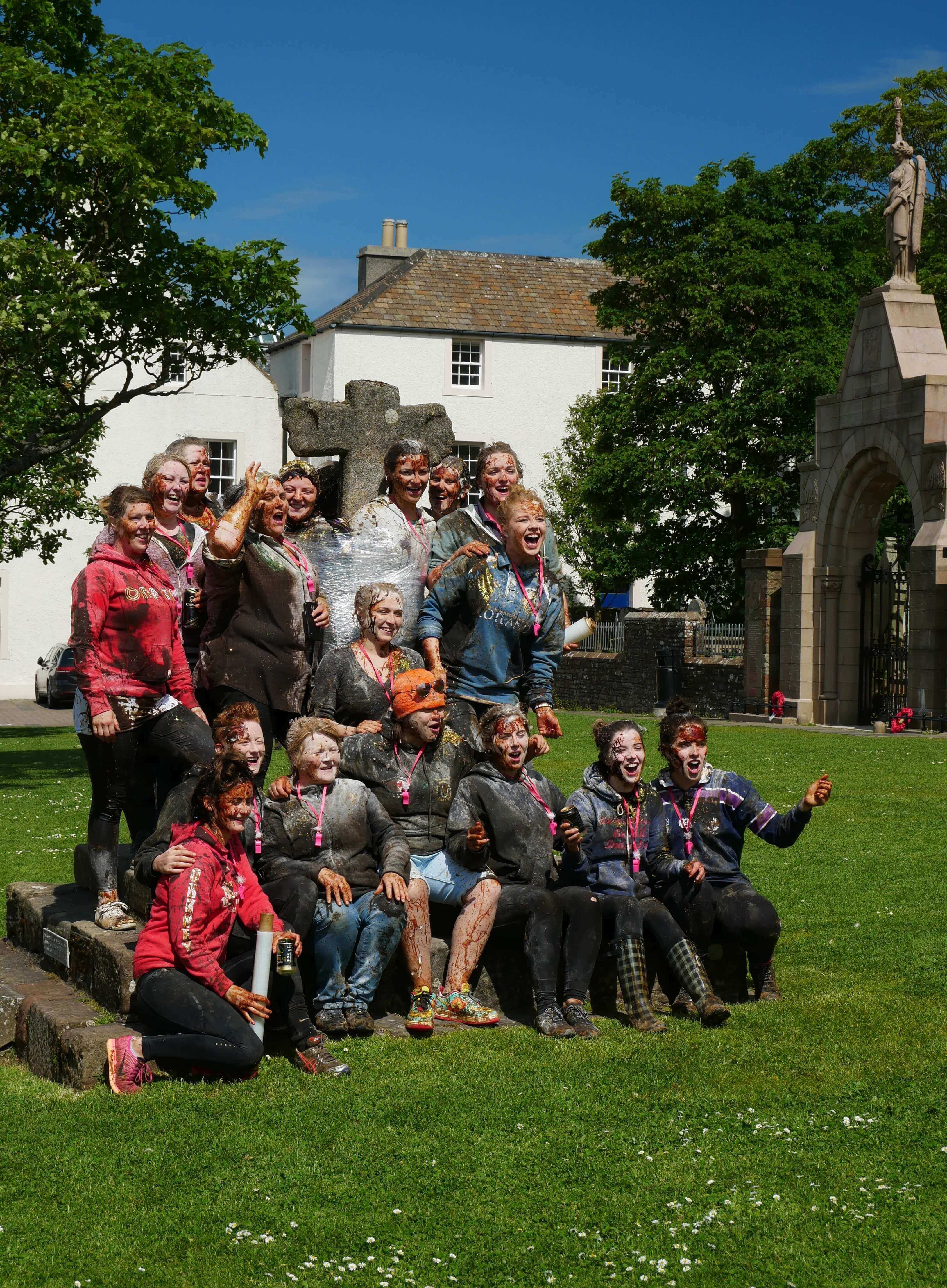 A newer custom is pre-wedding blackenings. This one is a rare double-blackening! Blackening at the Merket Cross, St Magnus Cathedral, Kirkwall, Orkney Islands, Scotland, UK