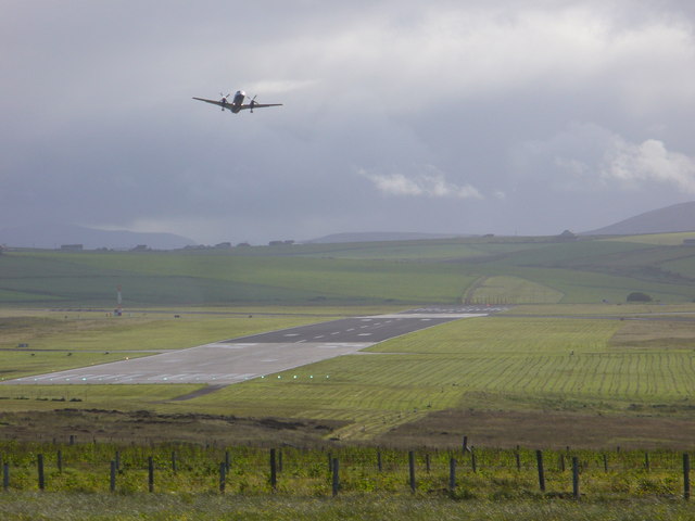 Aircraft landing at the airport in Kirkwall, Orkney Islands, Scotland. www.orkneyology.com