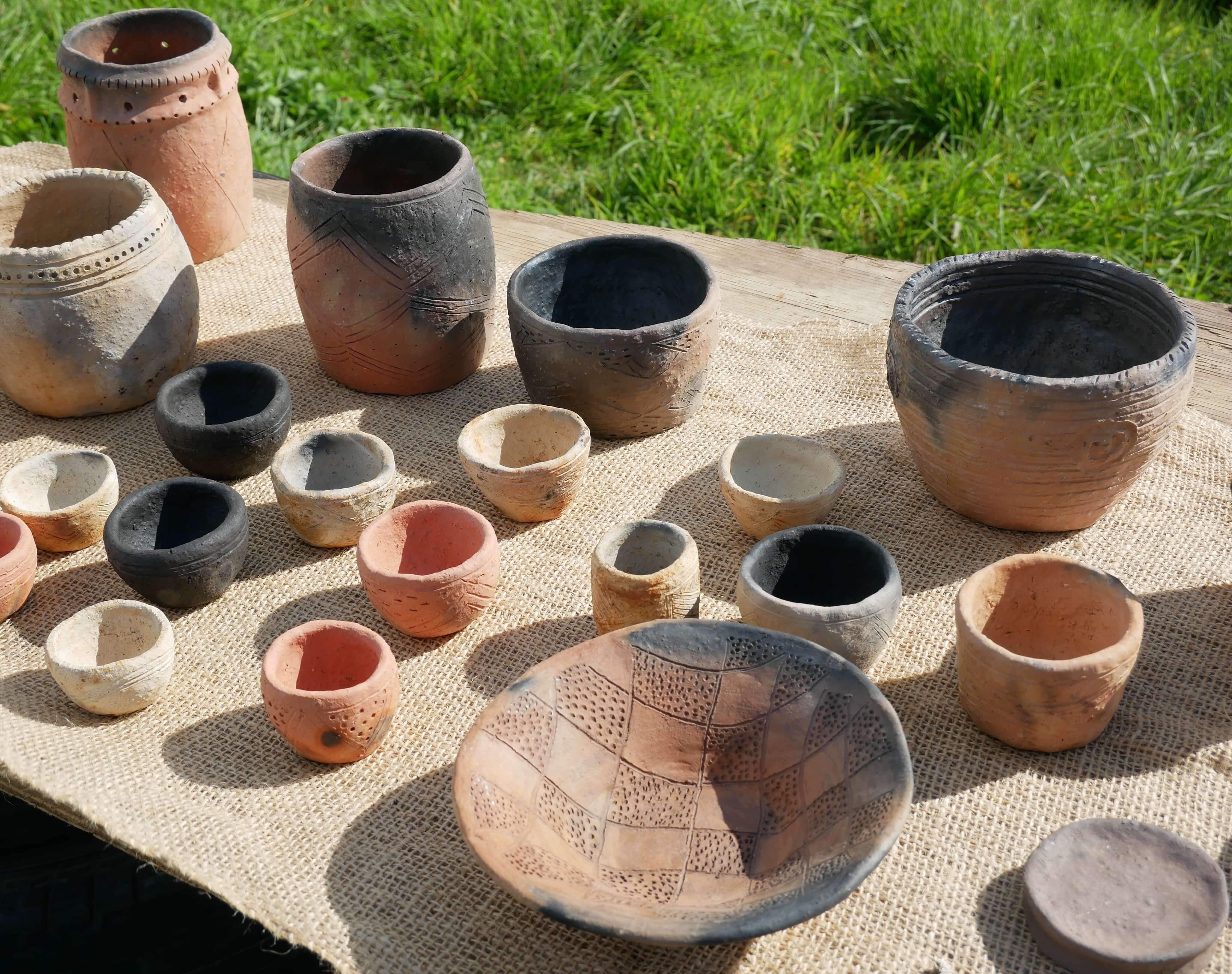 Reproduced Orcadians' prehistoric pots by Mike Copper, Ness of Brodgar dig open day, Stenness, Orkney Islands, Scotland, UK