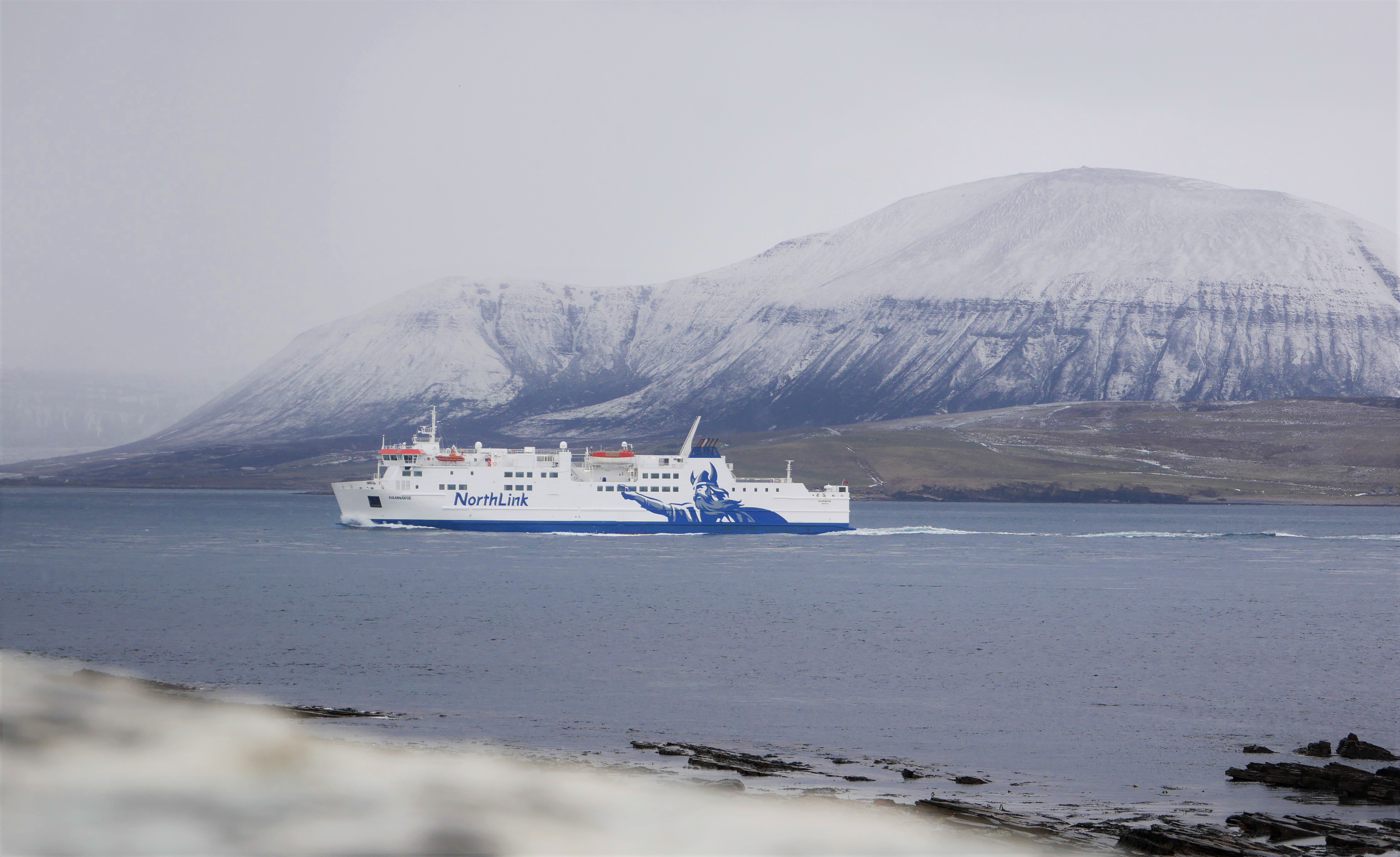 NorthLink Ferry passing the hills of Hoy, Stromness NorthLink Ferries passing the hills of Hoy, Stromness, Orkney Islands, Scotland, UK. #Orkneyology.com