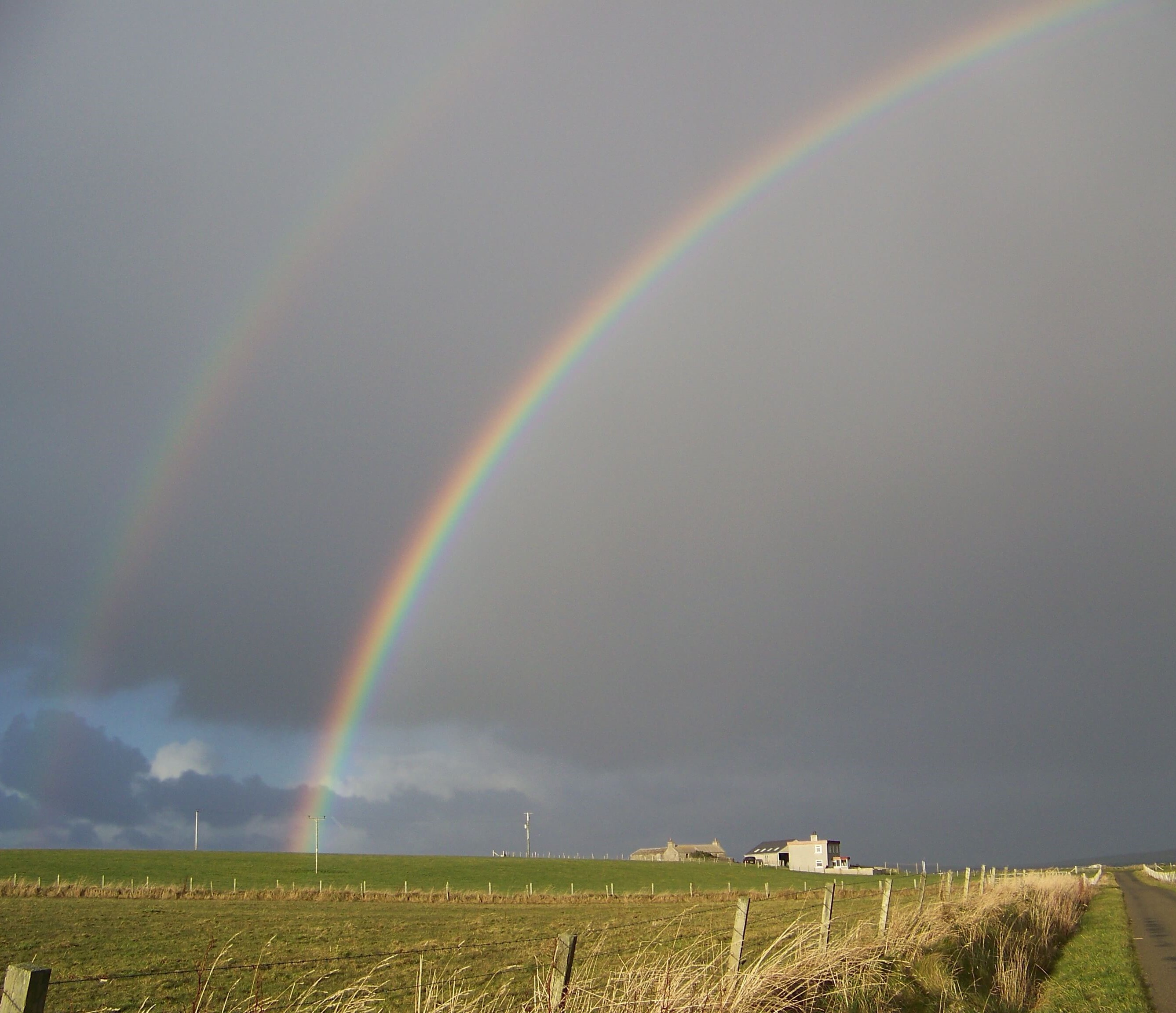 Double rainbow on the island of Westray, Orkney Islands. A rainy day in Orkney can be beautiful.