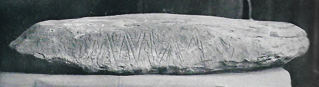 Decorated stone Old photo of the Gordon Childe archaeological dig of the Neolithic Village found on Skaill Beach, Sandwick, Orkney Islands, Scotland, UK. #Orkneyology.com