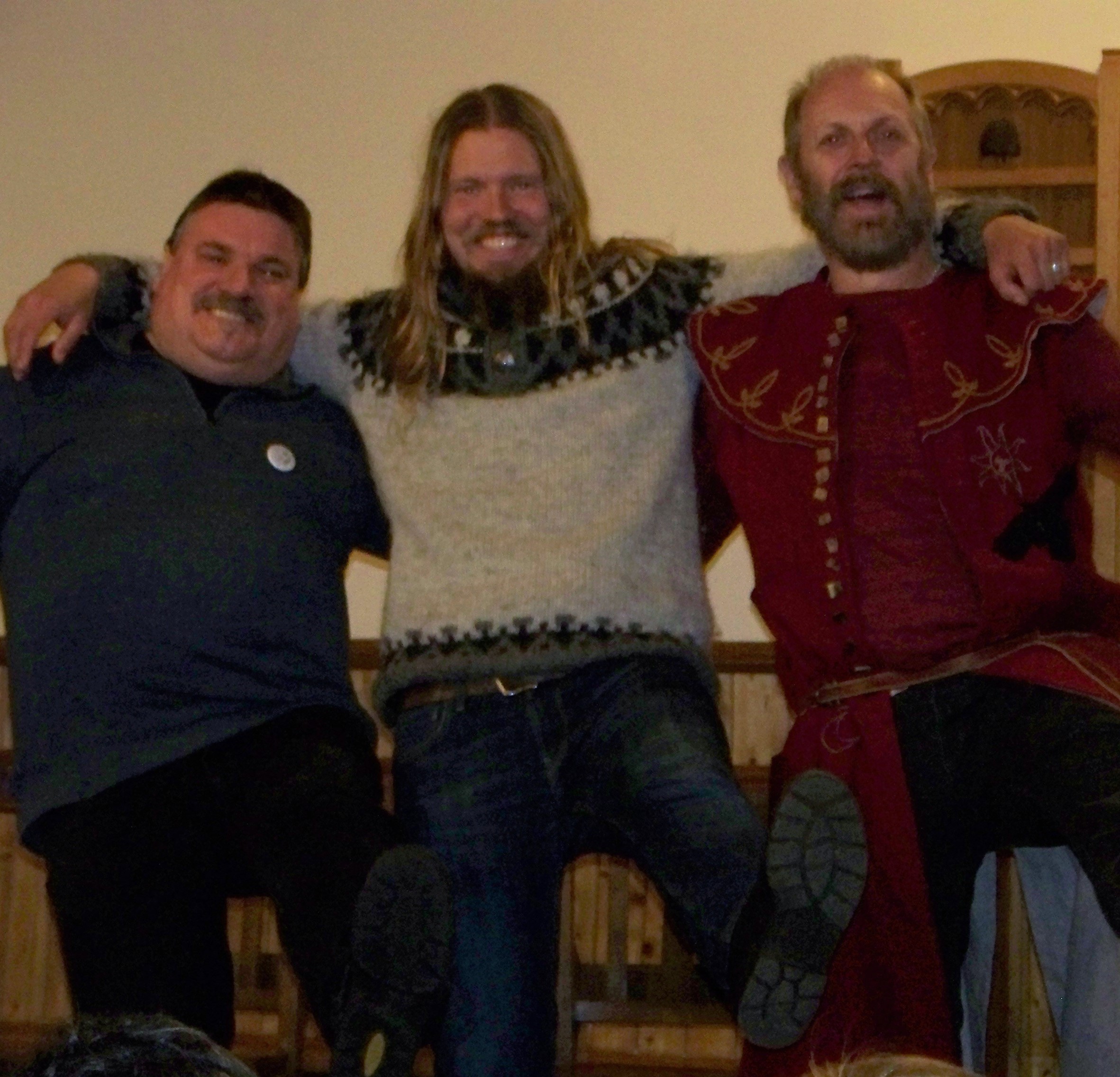 Viking storytellers, Tom Muir of Orkney, Hjorleifur Stefansson of Iceland and Jerker Fahlstrom of Sweden - at the Orkney Storytelling Festival