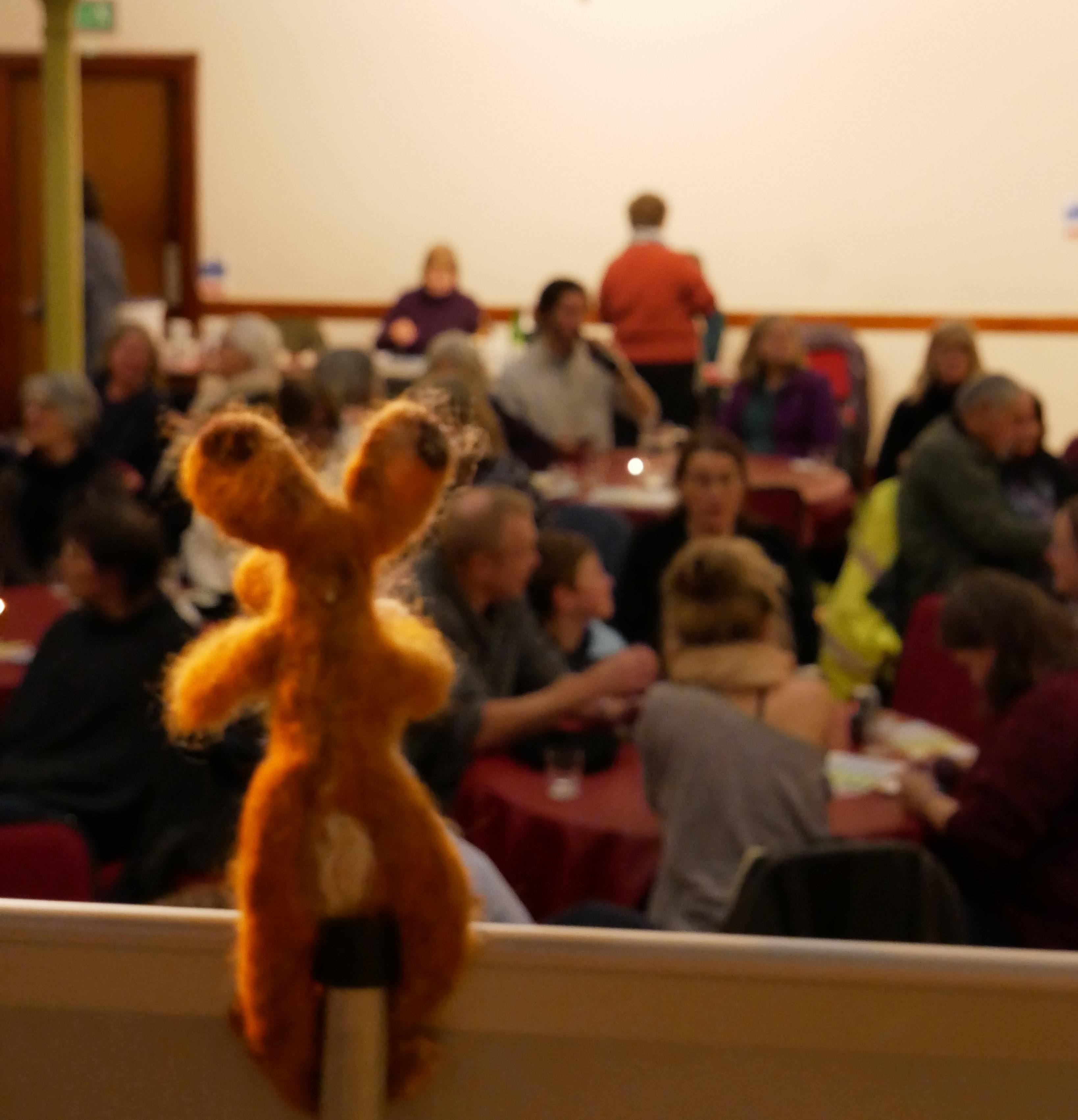 Story Hare looks over his domain, satisfied. The woolly mascot of Orkney's annual storytelling festival held in the Orkney Islands in October - Story Hare
