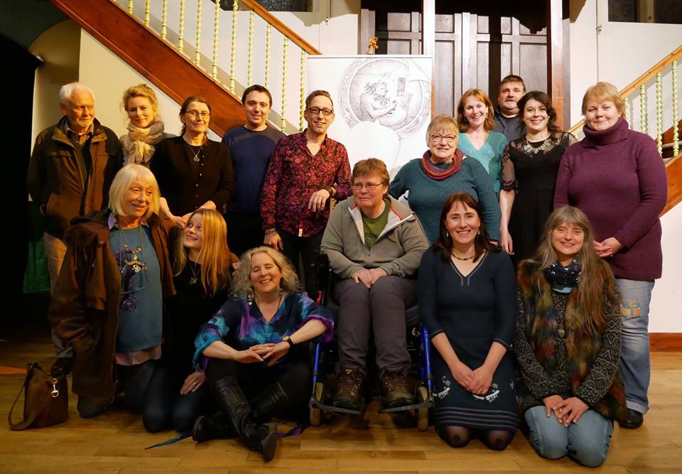 As many of the 2018 story-gang as I could herd together after the grand finale - Rhonda Some of the story-gang at the October 2018 storytelling festival in Scotland's Orkney Islands.