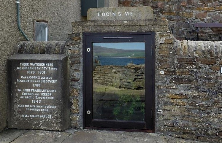 Login's Well, Stromness, where Franklin's ships took on water before they left British waters Login's Well, Stromness, Orkney Islands, Scotland, where the Erebus and Terror took on water before they sailed