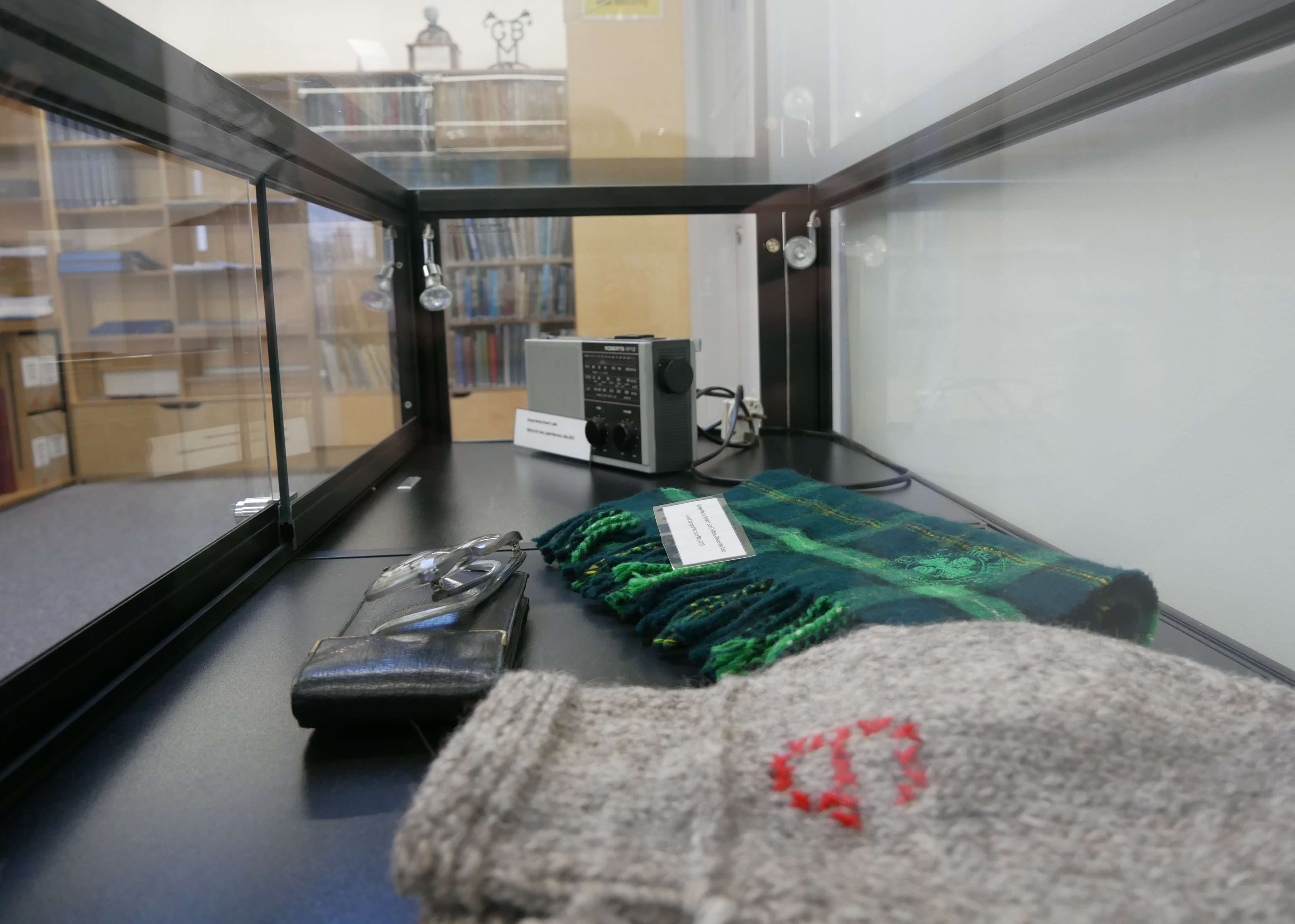 Collection of Orkney writer GMB's personal belongings in the Stromness Library, Orkney Islands, Scotland