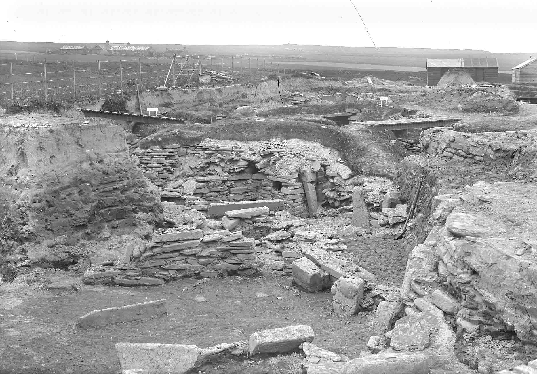 Childe excavation Old photo of the Gordon Childe archaeological dig of the Neolithic Village found on Skaill Beach, Sandwick, Orkney Islands, Scotland, UK. #Orkneyology.com