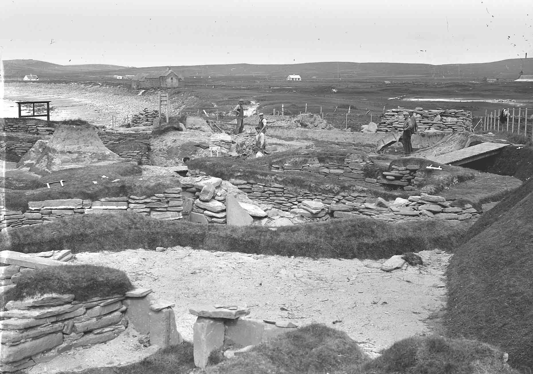 Childe excavation Old photo of the Gordon Childe archaeological dig of the Neolithic Village found on Skaill Beach, Sandwick, Orkney Islands, Scotland, UK. #Orkneyology.com