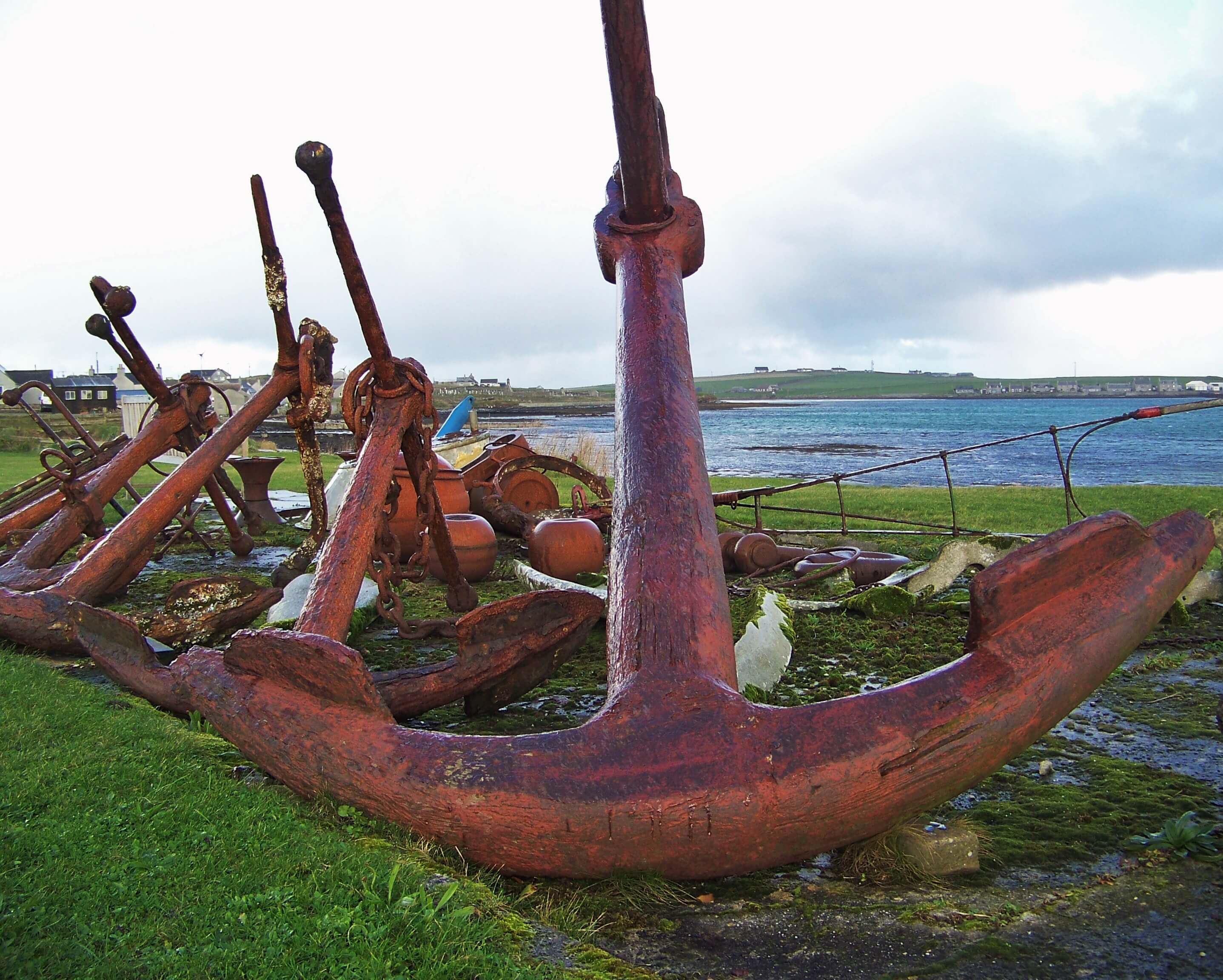 Old anchors in Pierowall, island of Westray Old anchors in Pierowall on the Orkney island of Westray, Orkney, Scotland.