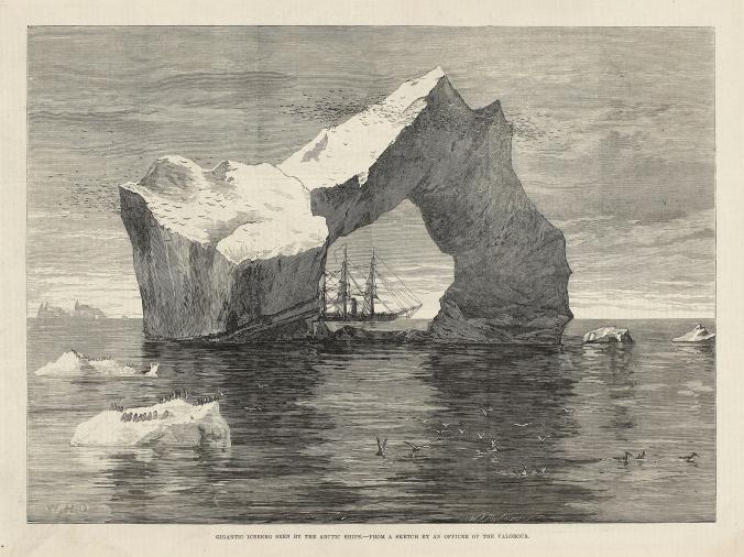 Beautiful old illustration of sailing in the Arctic Old illustration of ship sailing in the Arctic
