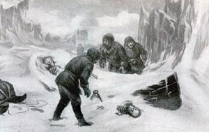 Victorian illustration imagining the sad fate of Franklin's men Old illustration showing the sad fate of Franklin's lost crew