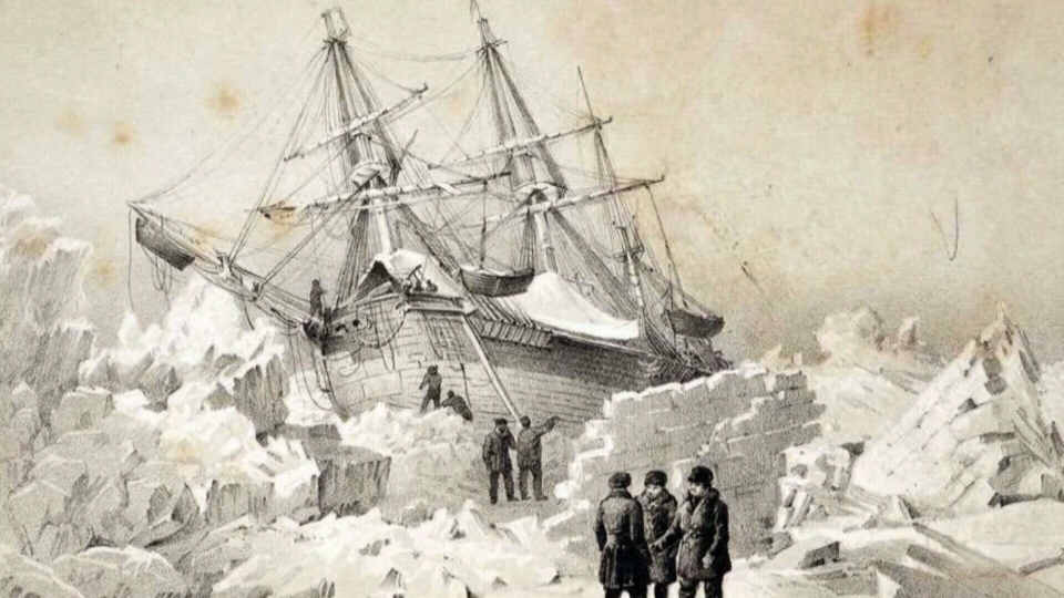 Caught in the ice Illustration of ship caught in the ice in the Arctic