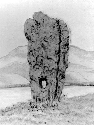 The Odin Stone Old illustration of the Odin Stone in Stenness near the standing stone circle, Orkney Islands, Scotland, UK. Orkneyology.com