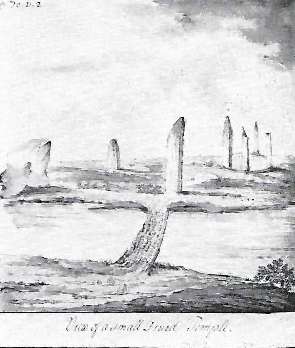 A not exactly accurate depiction of the stones Old illustration of Orkney's Odin Stone, the standing stones at Stenness and the Watch Stone, Orkney Islands, Scotland. Orkneyology.com