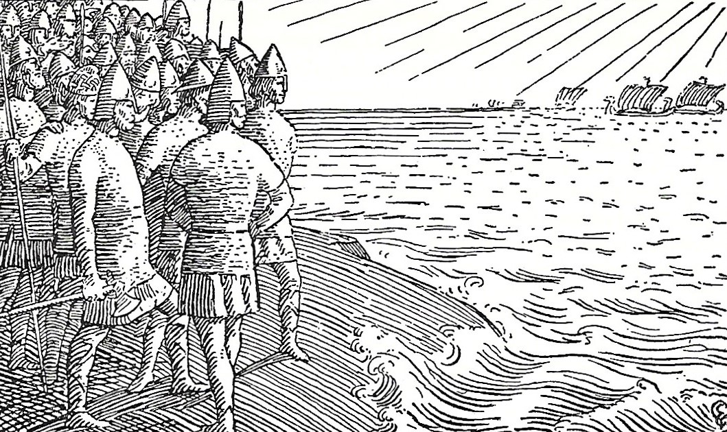 Earl Paul taunts Rognvald Old illustration of Viking days, Orkney Islands, Scotland, UK
