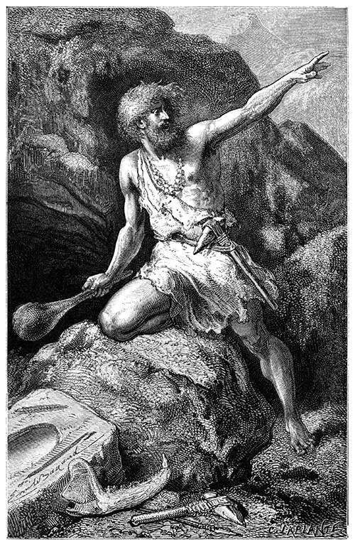 A fanciful illustration Victorian era illustration of Neolithic man