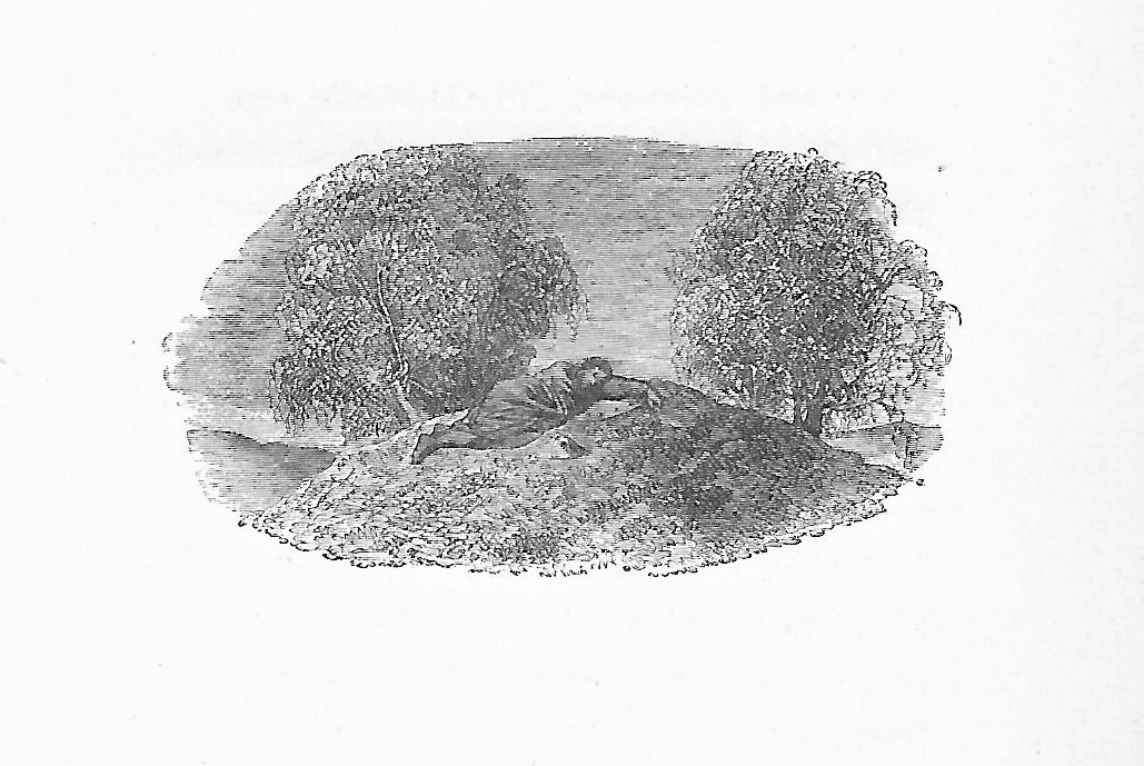 Man unwisely sleeping on a trowie mound Illustration of a man asleep on a trowie mound