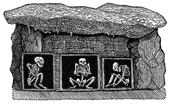 Old illustration of skeletons found in a Swedish tomb Old illustration of skeletons found in a Swedish tomb