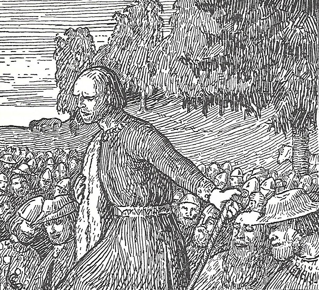 A Viking speaks at the thing Illustration of a Viking man speaking at a Viking thing