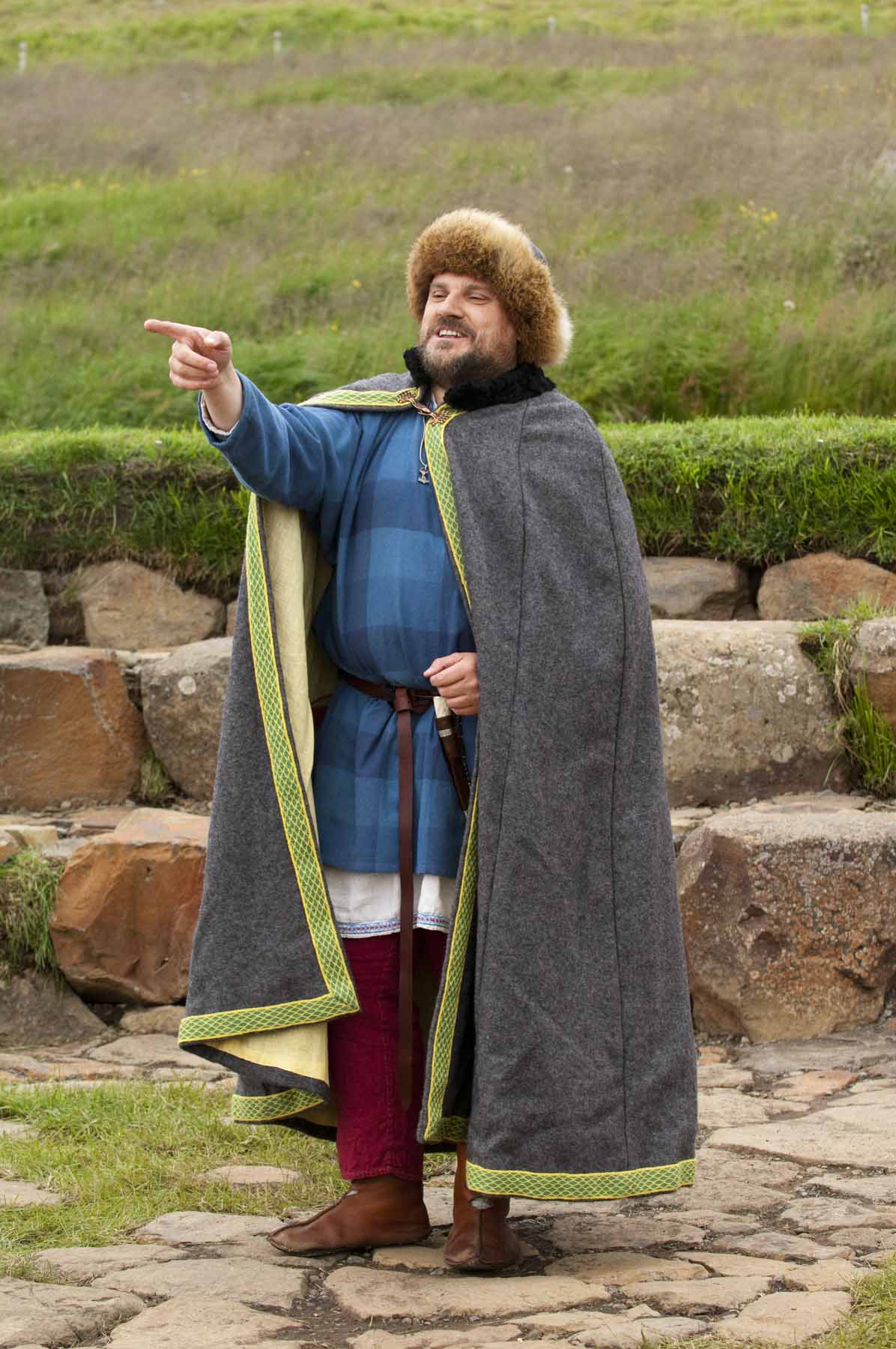 It's so much more believable when you wear Viking garb. Native Orcadian storyteller Tom Muir, wearing his Viking garb made for him in Storholmen Viking Village, Sweden.