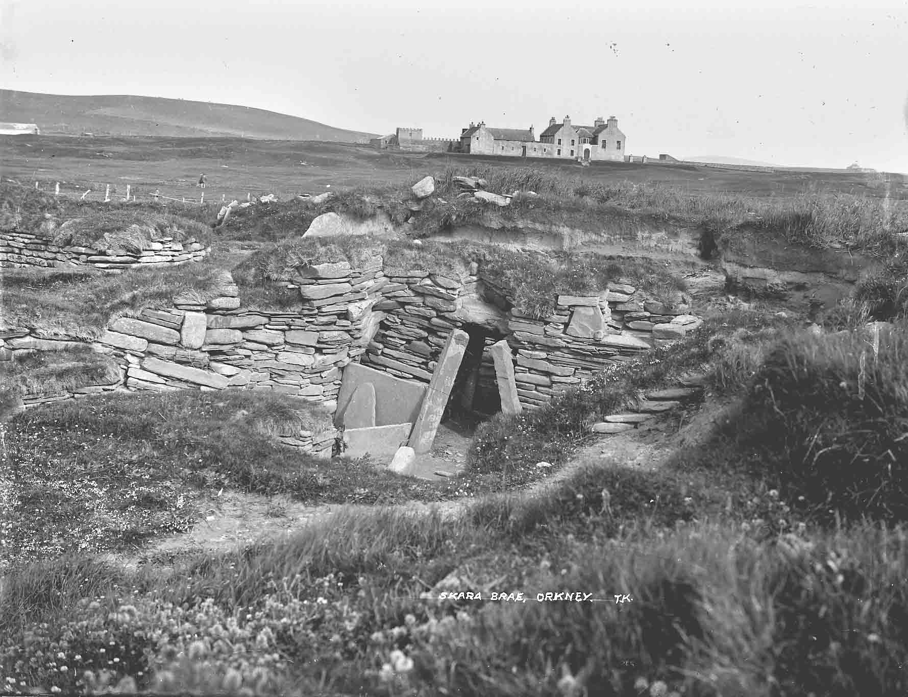 Old house and new house Old photo of the Neolithic Village found on Skaill Beach, Sandwick, Orkney Islands, Scotland, UK. #Orkneyology.com